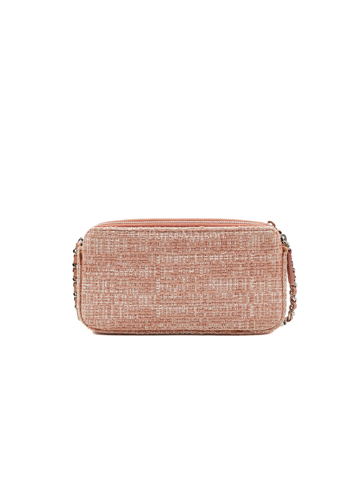 Tweed Deauville Double Zip Clutch Wallet on Chain in Pink Woven Canvas & Silver Hardware Series 25 | Purse Maison Luxury Bags Shop