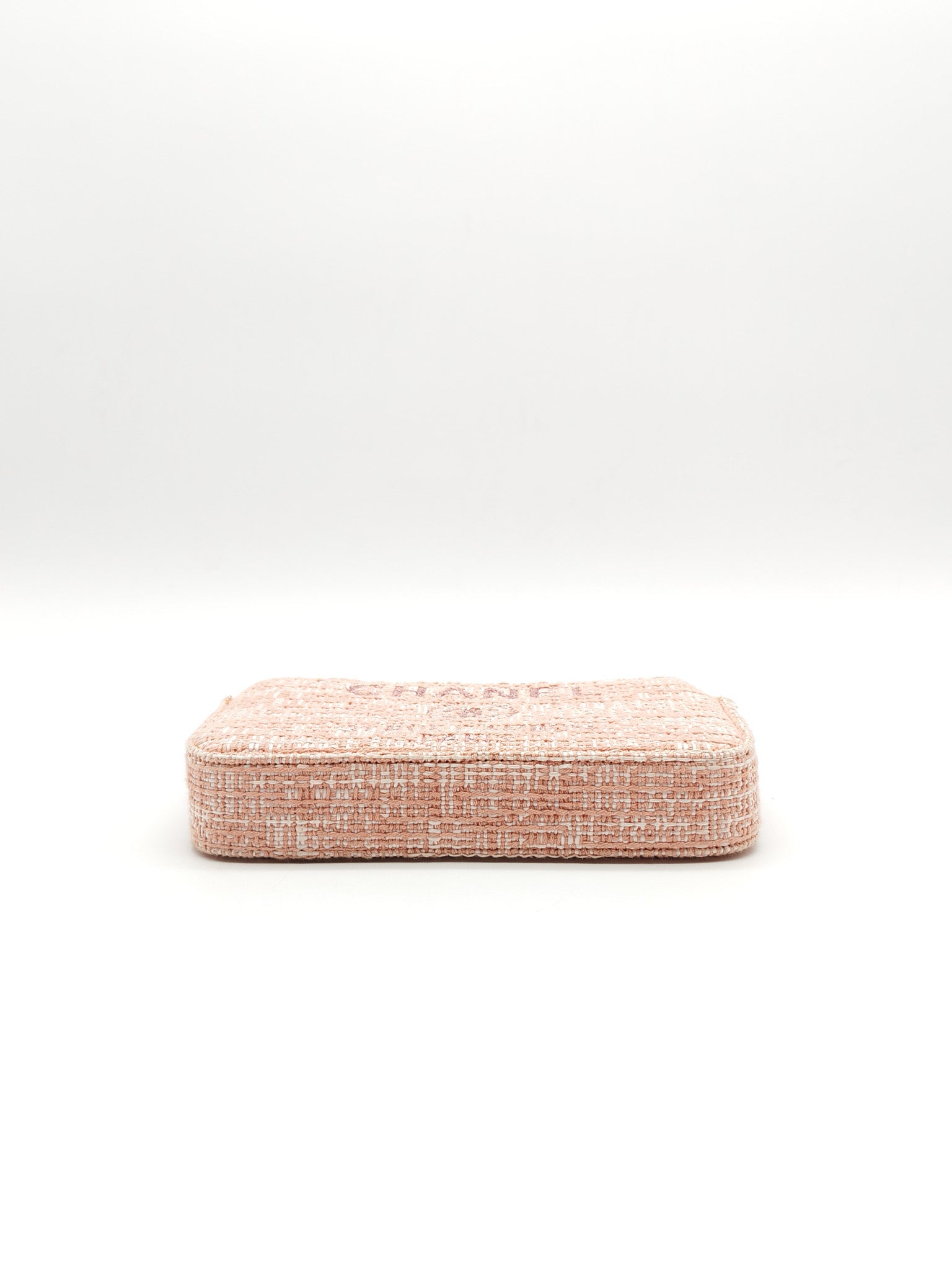 Tweed Deauville Double Zip Clutch Wallet on Chain in Pink Woven Canvas & Silver Hardware Series 25 | Purse Maison Luxury Bags Shop