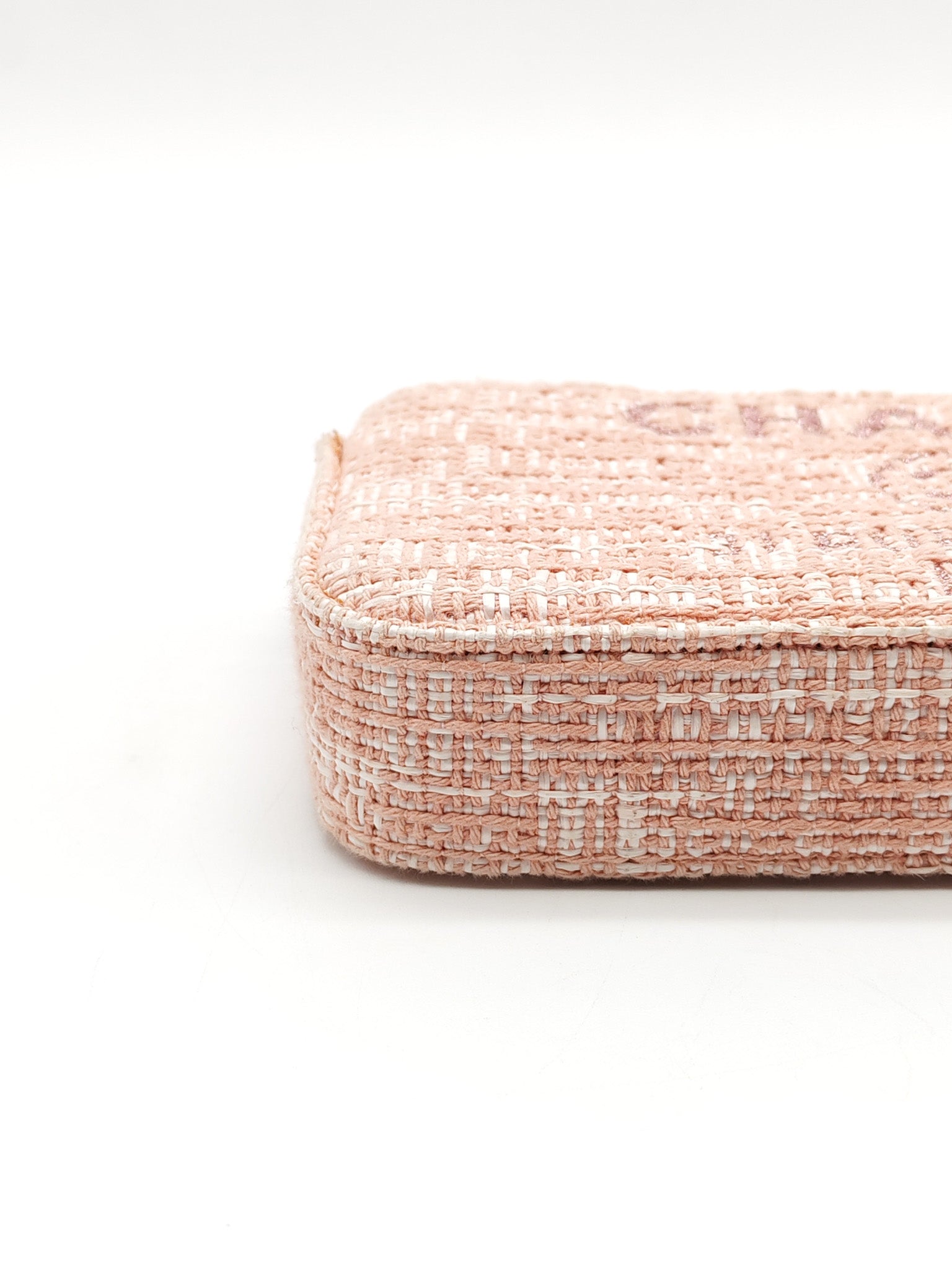 Tweed Deauville Double Zip Clutch Wallet on Chain in Pink Woven Canvas & Silver Hardware Series 25 | Purse Maison Luxury Bags Shop