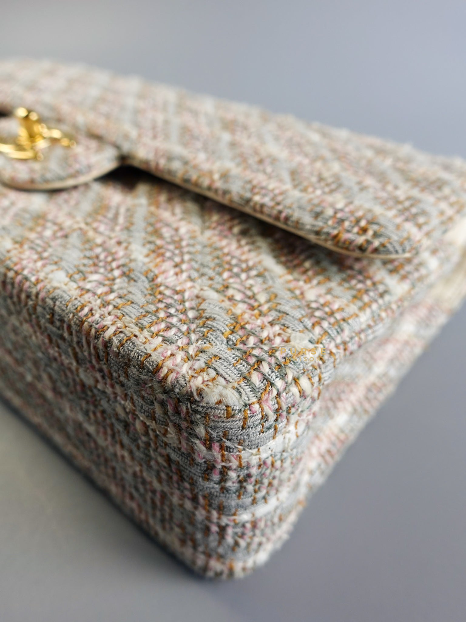 Tweed Quilted Medium Double Flap Beige Multicolor in Gold Hardware Series 8 | Purse Maison Luxury Bags Shop