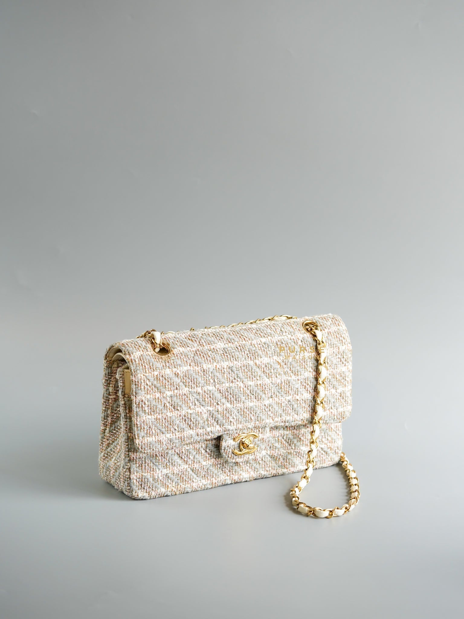 Tweed Quilted Medium Double Flap Beige Multicolor in Gold Hardware Series 8 | Purse Maison Luxury Bags Shop