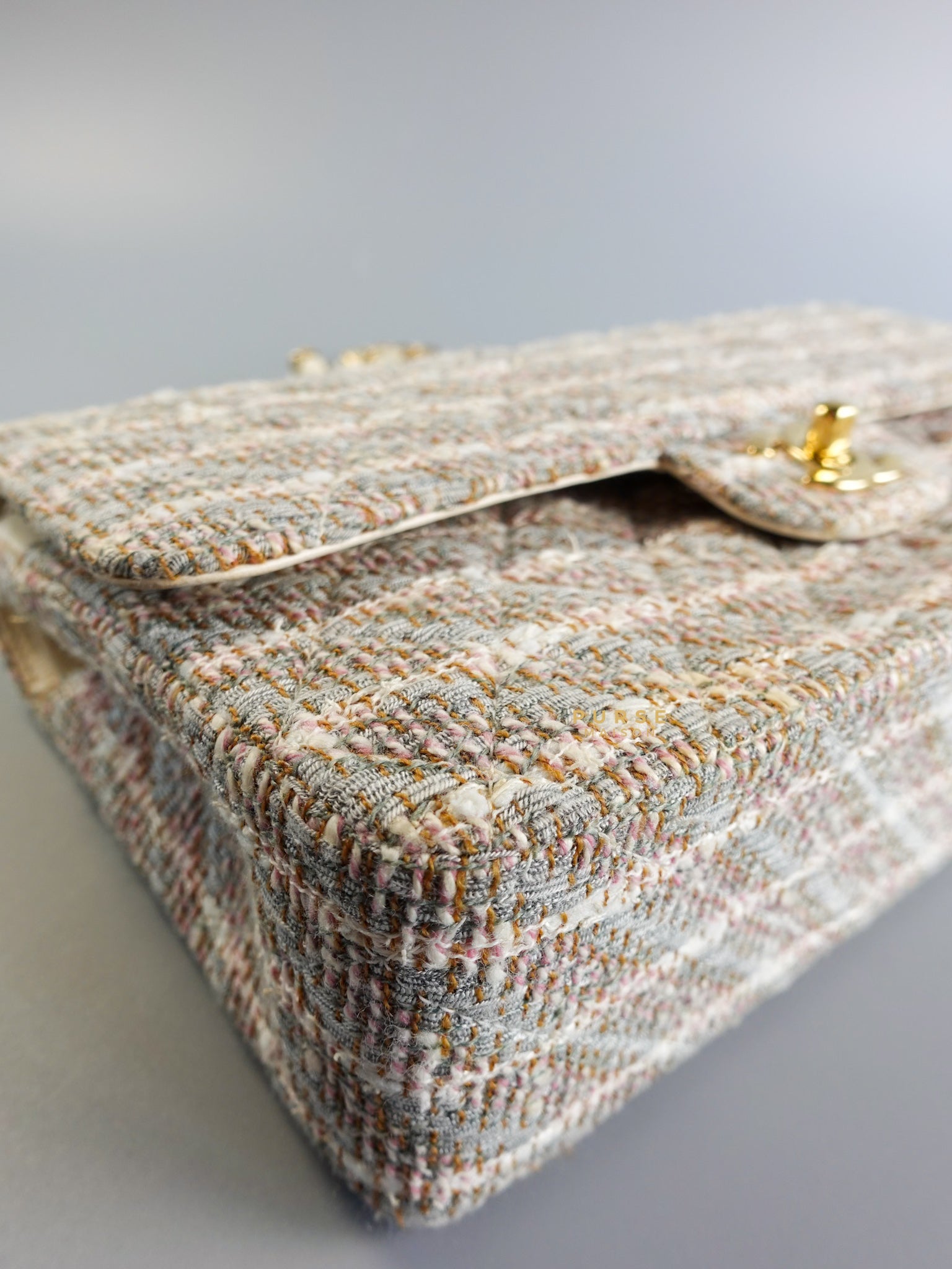 Tweed Quilted Medium Double Flap Beige Multicolor in Gold Hardware Series 8 | Purse Maison Luxury Bags Shop