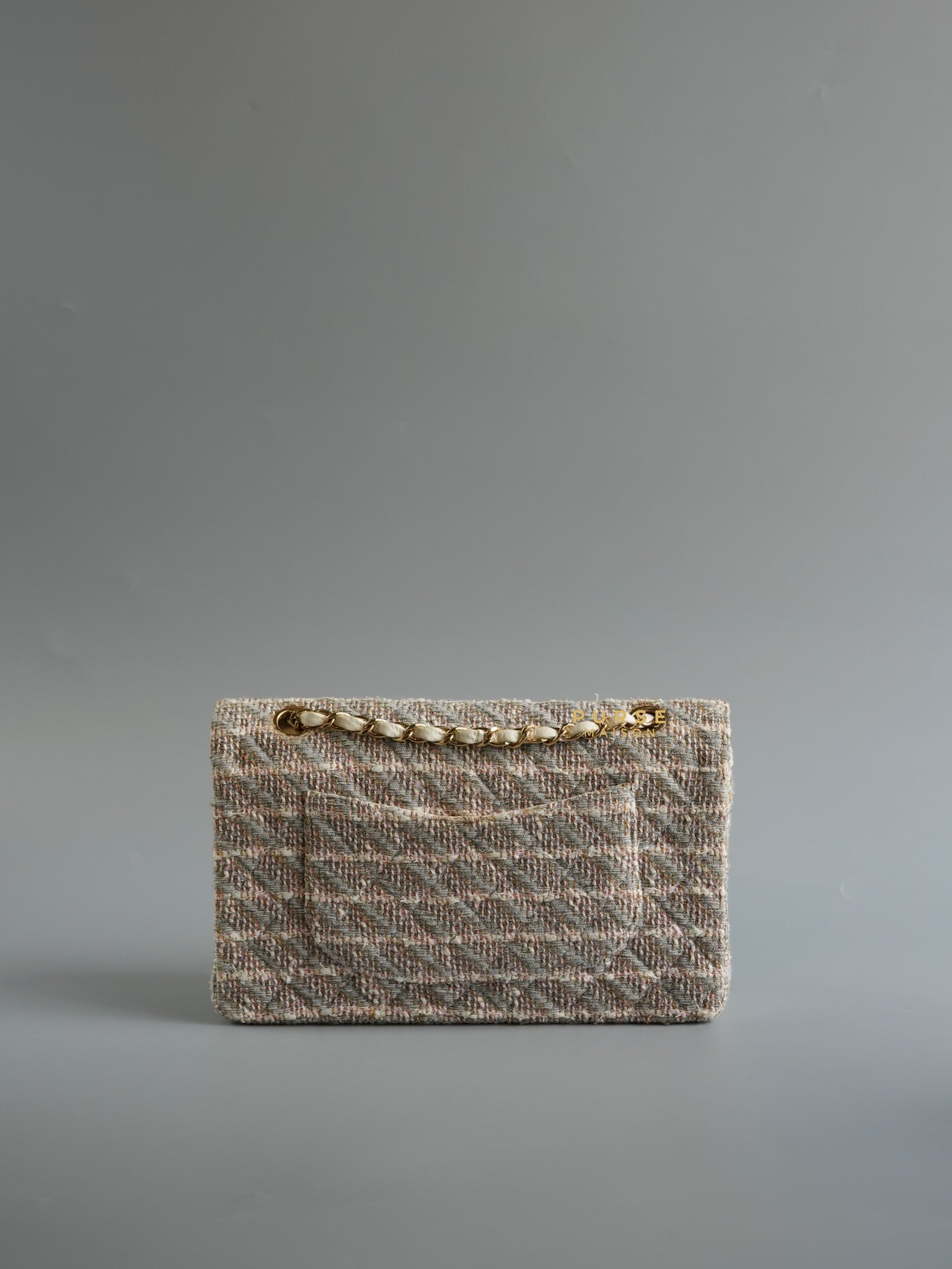 Tweed Quilted Medium Double Flap Beige Multicolor in Gold Hardware Series 8 | Purse Maison Luxury Bags Shop