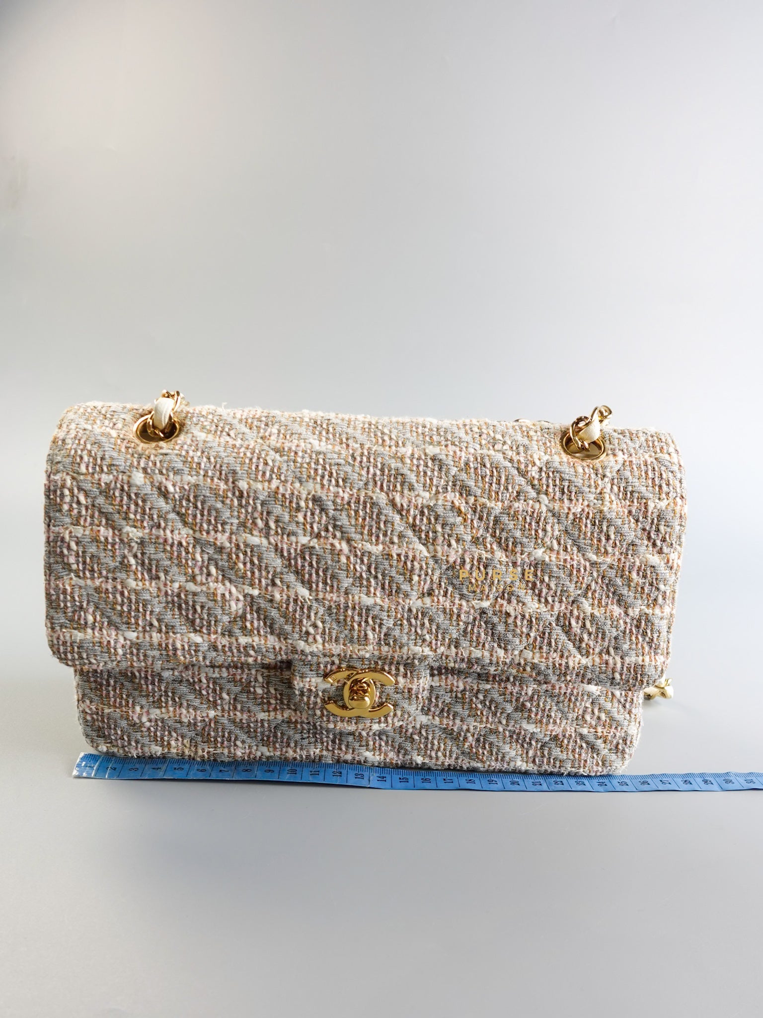 Tweed Quilted Medium Double Flap Beige Multicolor in Gold Hardware Series 8 | Purse Maison Luxury Bags Shop