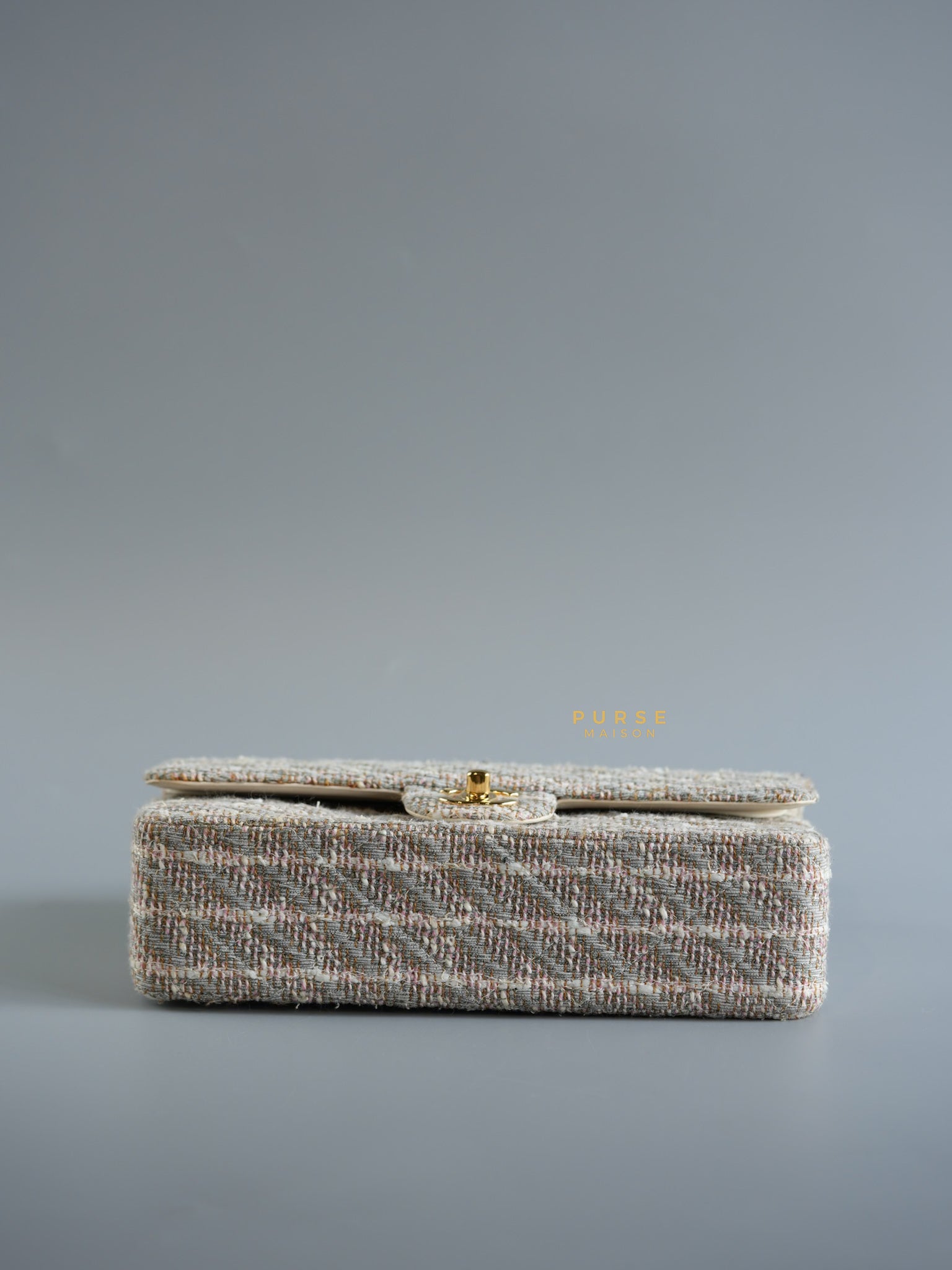 Tweed Quilted Medium Double Flap Beige Multicolor in Gold Hardware Series 8 | Purse Maison Luxury Bags Shop