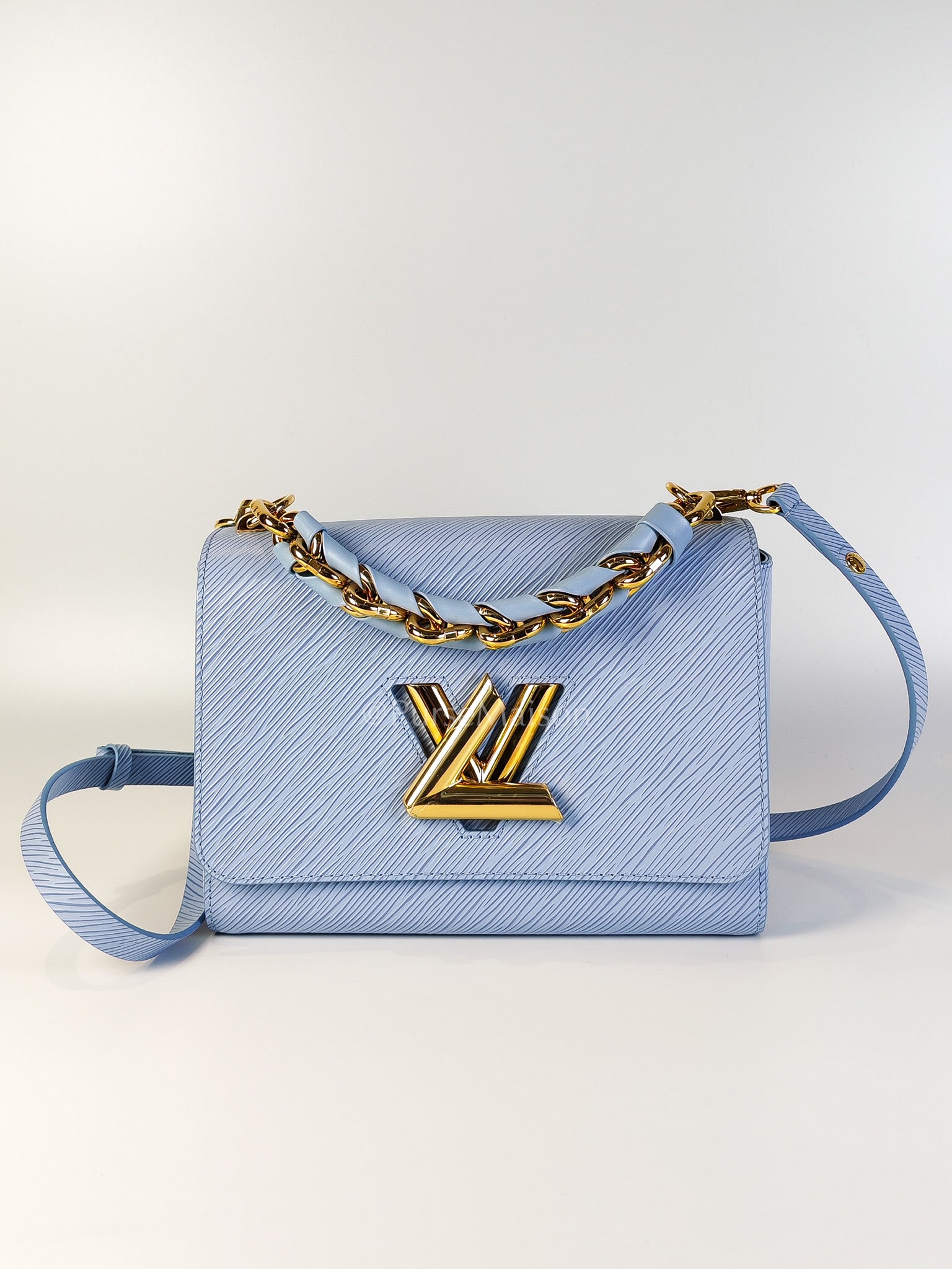 Twist Lock in Light Blue Epi Leather and Gold Hardware Shoulder Bag (Microchip) | Purse Maison Luxury Bags Shop