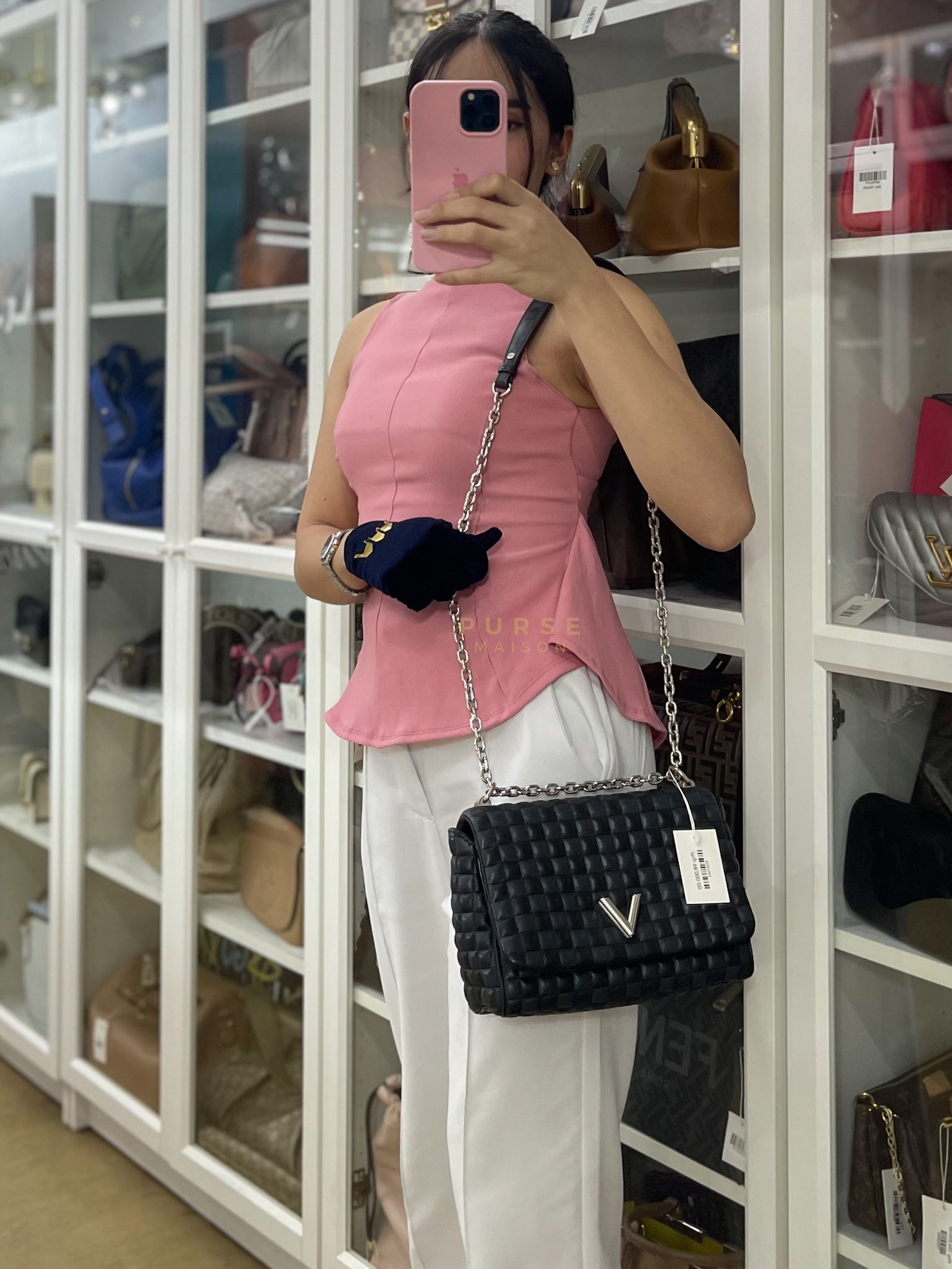 Twist Lock MM in Damier Graphite Calf Leather (Microchipped) | Purse Maison Luxury Bags Shop