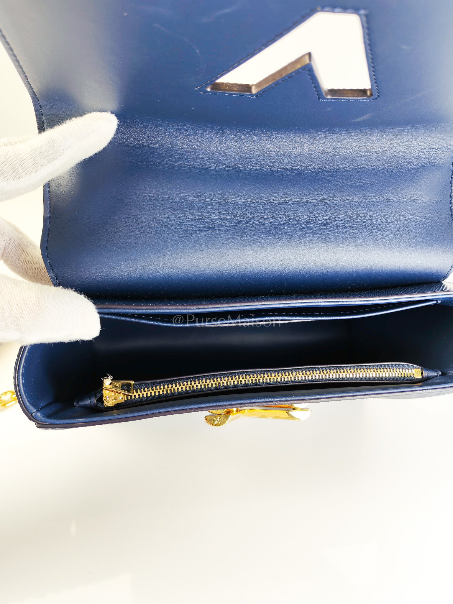 Twist Lock MM in Indigo Epi Leather and Gold Hardware (Microchip) | Purse Maison Luxury Bags Shop