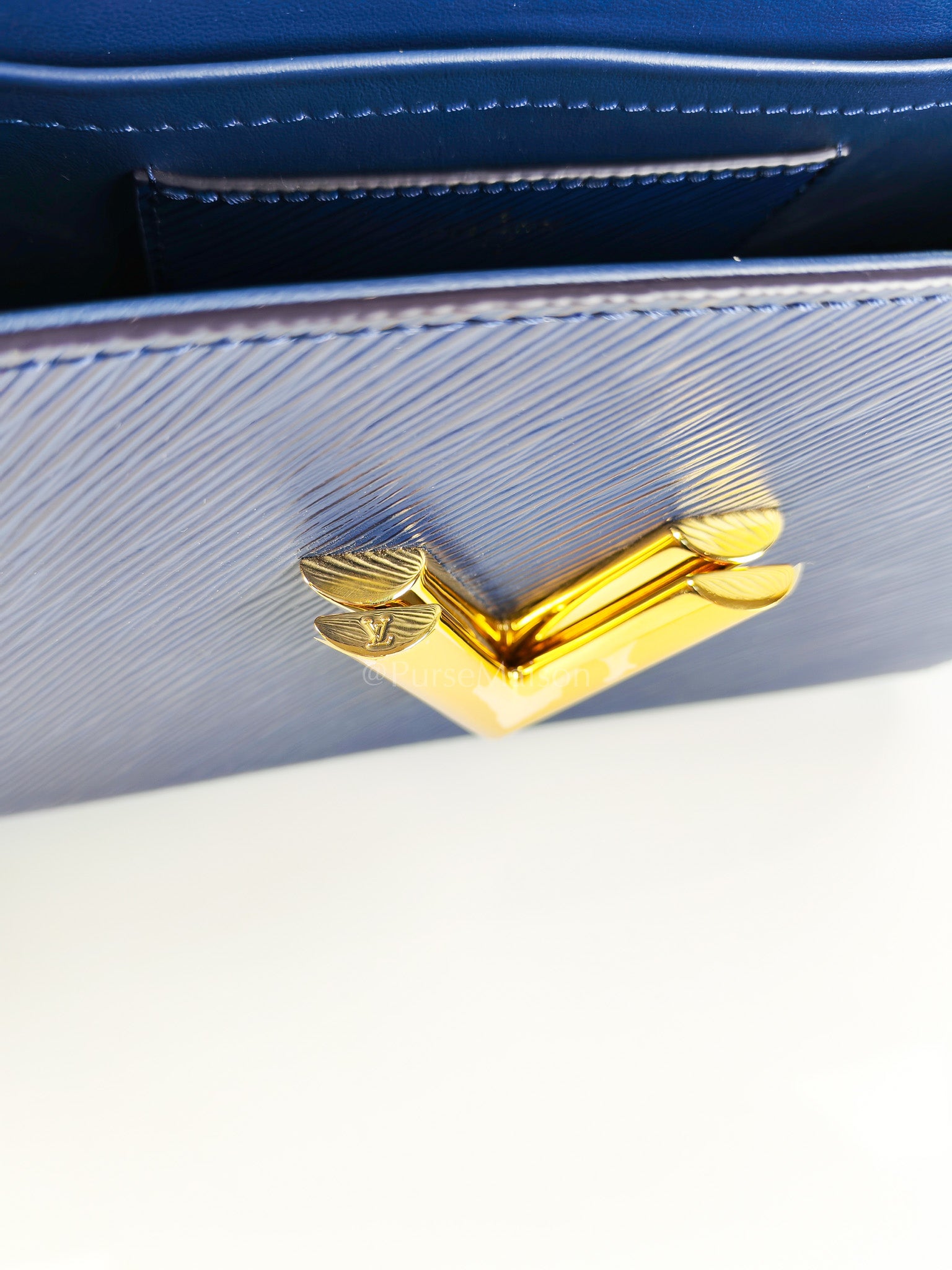 Twist Lock MM in Indigo Epi Leather and Gold Hardware (Microchip) | Purse Maison Luxury Bags Shop