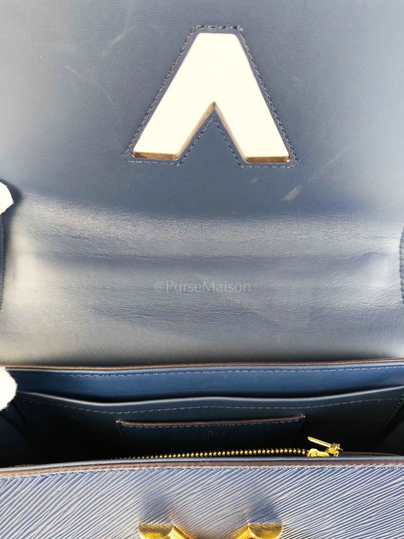 Twist Lock MM in Indigo Epi Leather and Gold Hardware (Microchip) | Purse Maison Luxury Bags Shop