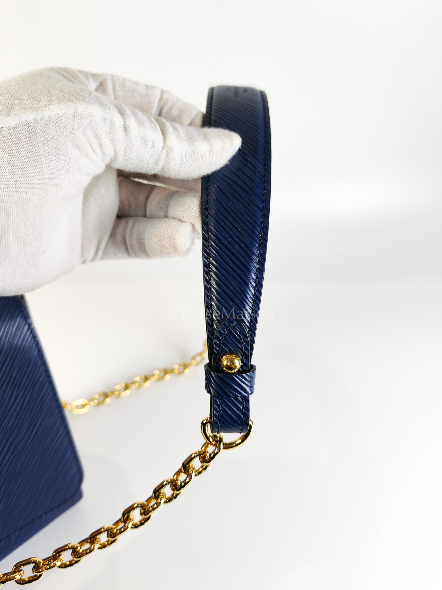 Twist Lock MM in Indigo Epi Leather and Gold Hardware (Microchip) | Purse Maison Luxury Bags Shop