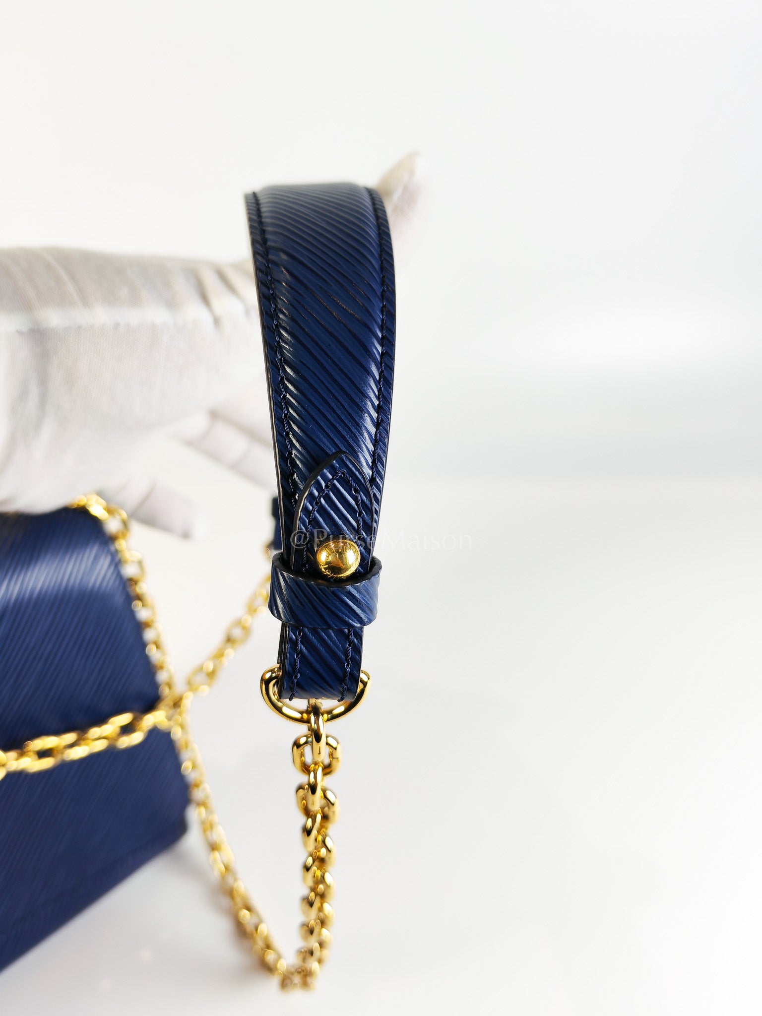 Twist Lock MM in Indigo Epi Leather and Gold Hardware (Microchip) | Purse Maison Luxury Bags Shop