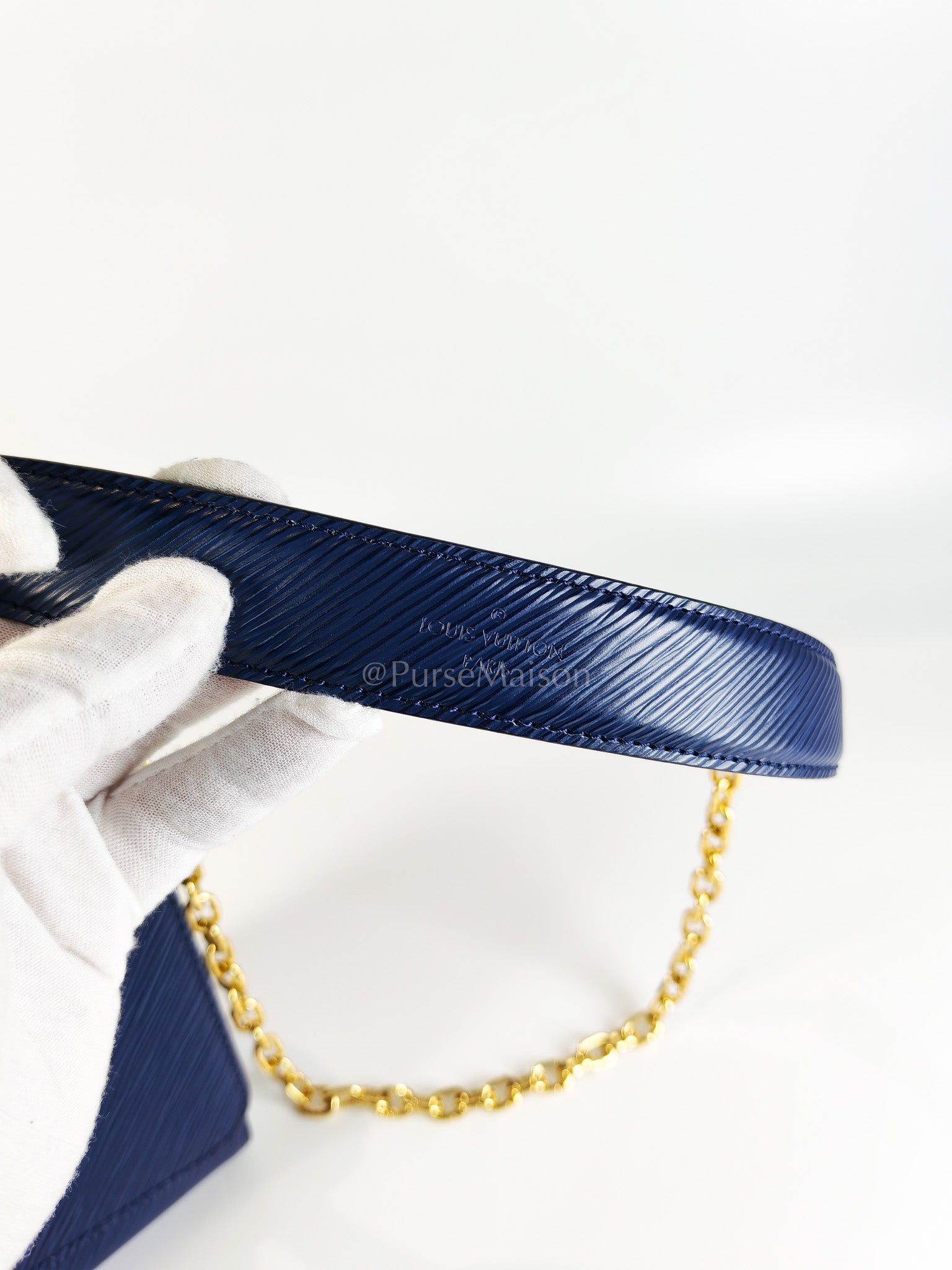 Twist Lock MM in Indigo Epi Leather and Gold Hardware (Microchip) | Purse Maison Luxury Bags Shop