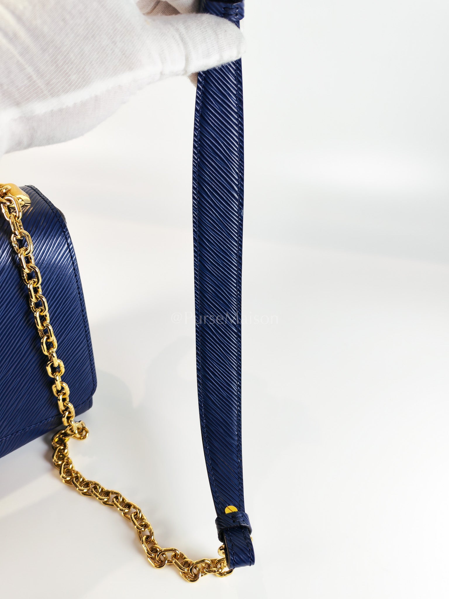 Twist Lock MM in Indigo Epi Leather and Gold Hardware (Microchip) | Purse Maison Luxury Bags Shop