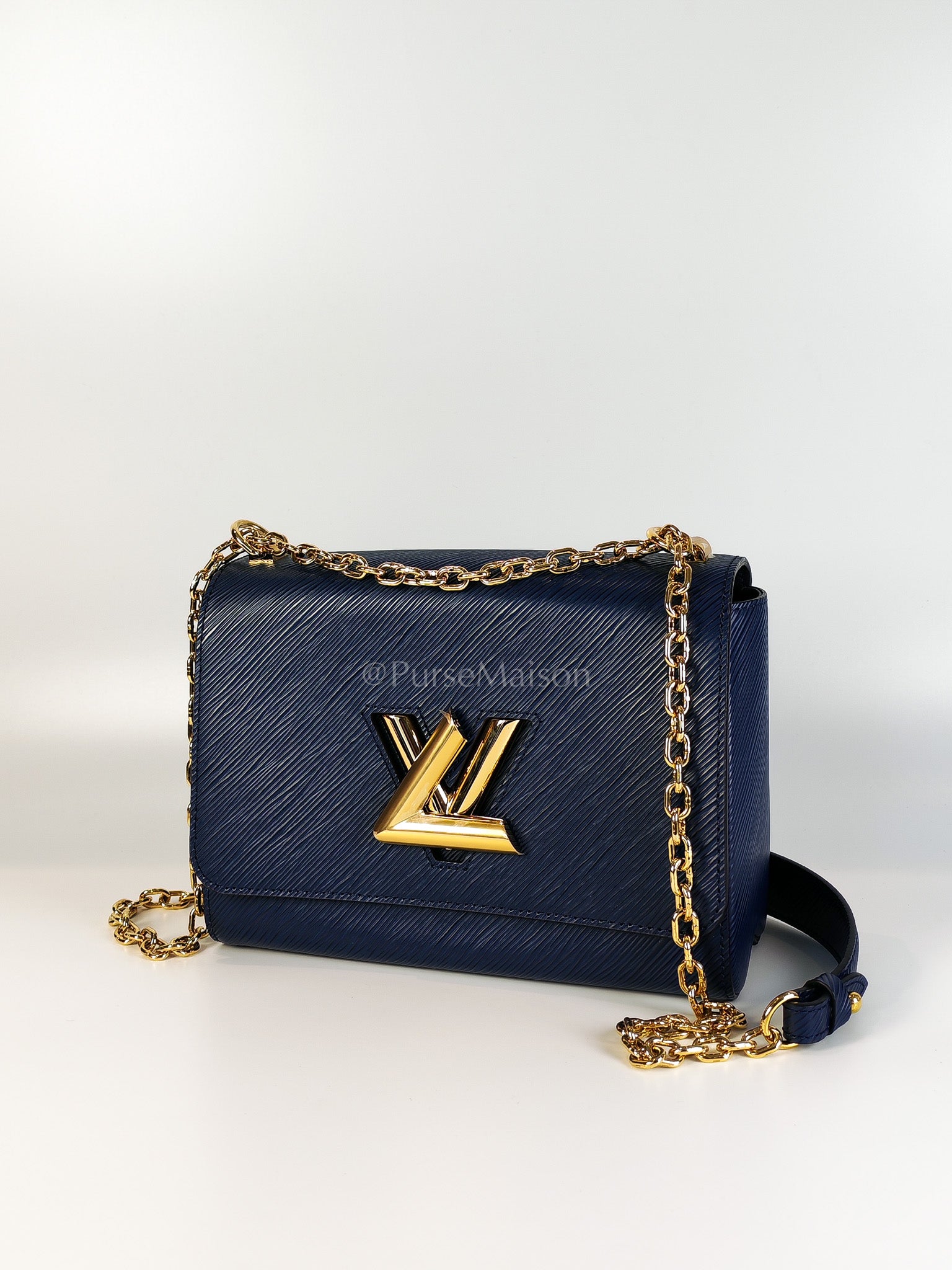 Twist Lock MM in Indigo Epi Leather and Gold Hardware (Microchip) | Purse Maison Luxury Bags Shop