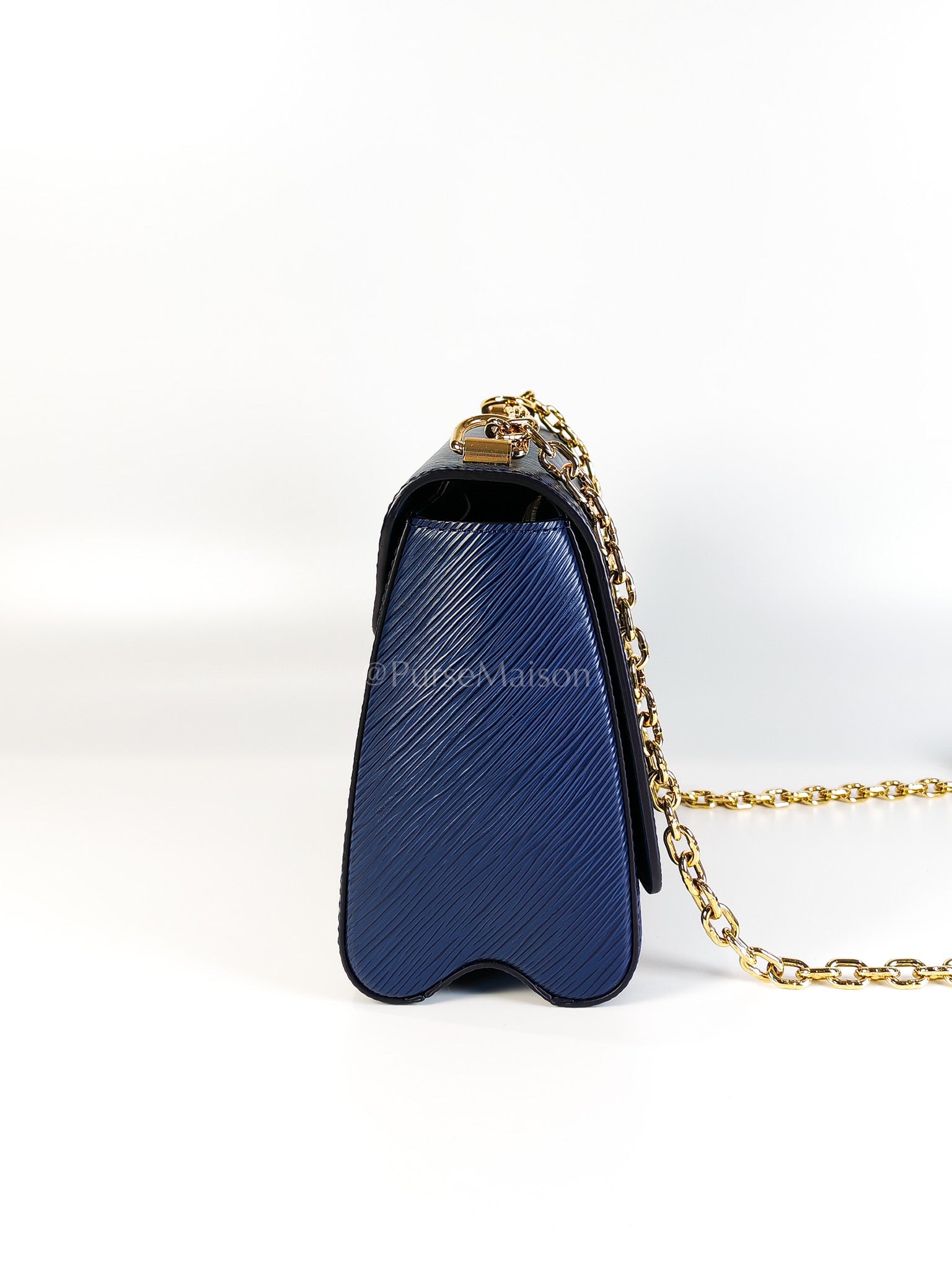 Twist Lock MM in Indigo Epi Leather and Gold Hardware (Microchip) | Purse Maison Luxury Bags Shop