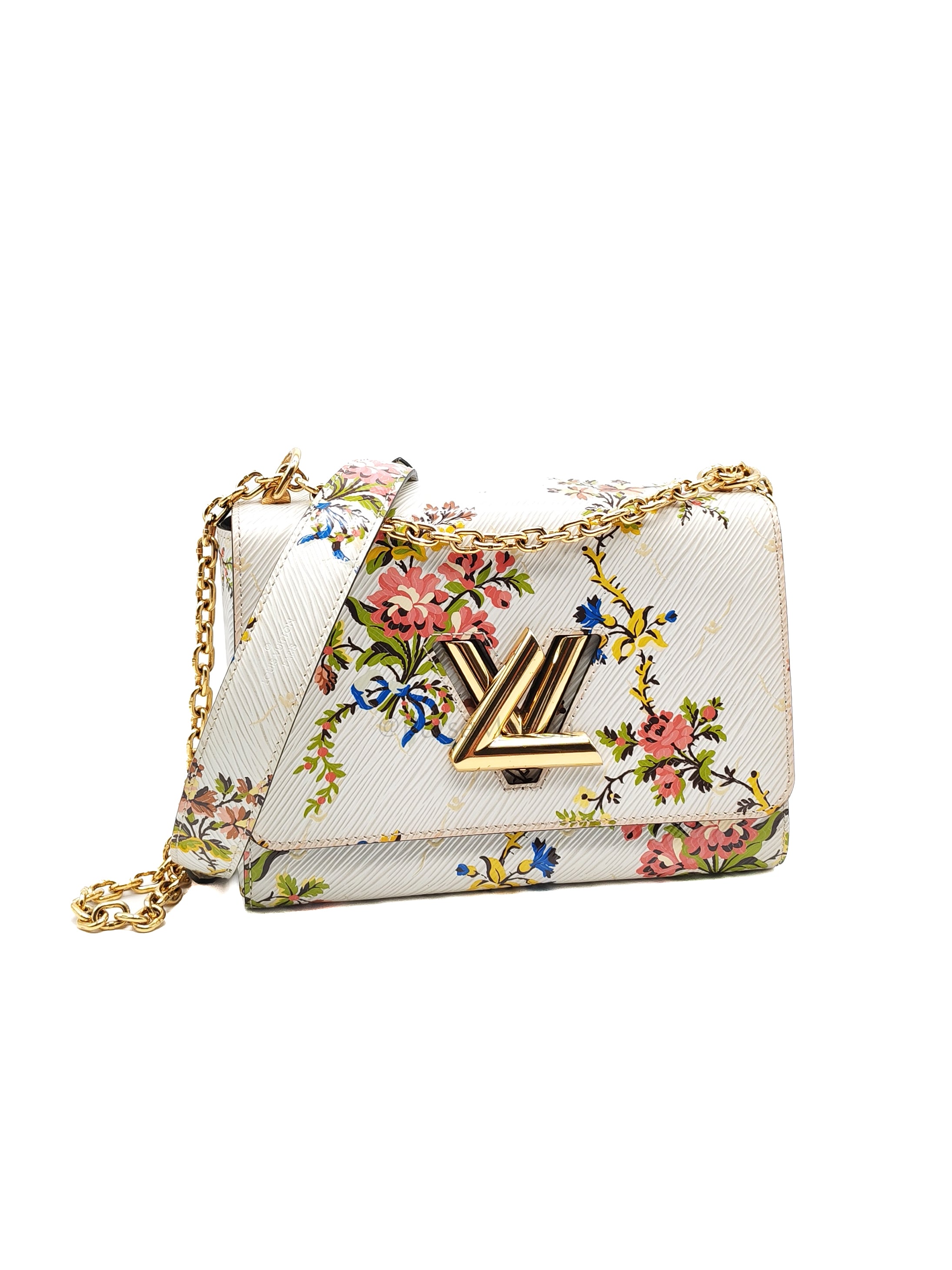 Twist Lock MM in White Romantic Blossom Epi Leather & Gold Hardware (Date Code: SR0138) | Purse Maison Luxury Bags Shop