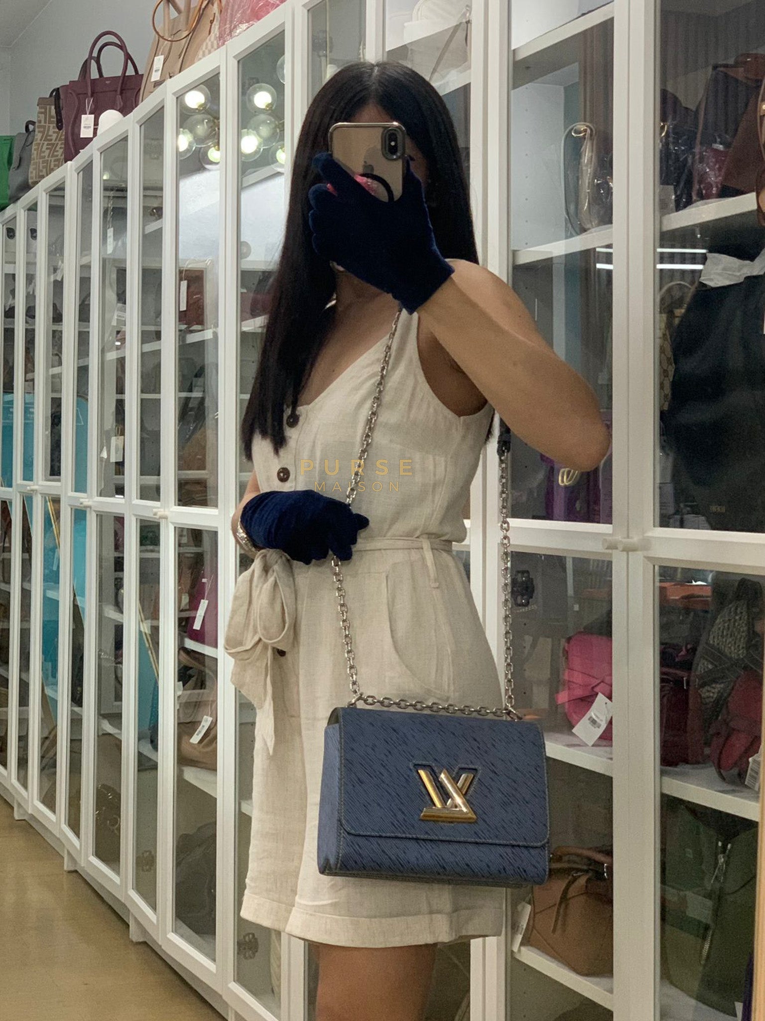 Twist MM Shoulder Bag in Blue Epi Leather & Silver Hardware | Purse Maison Luxury Bags Shop