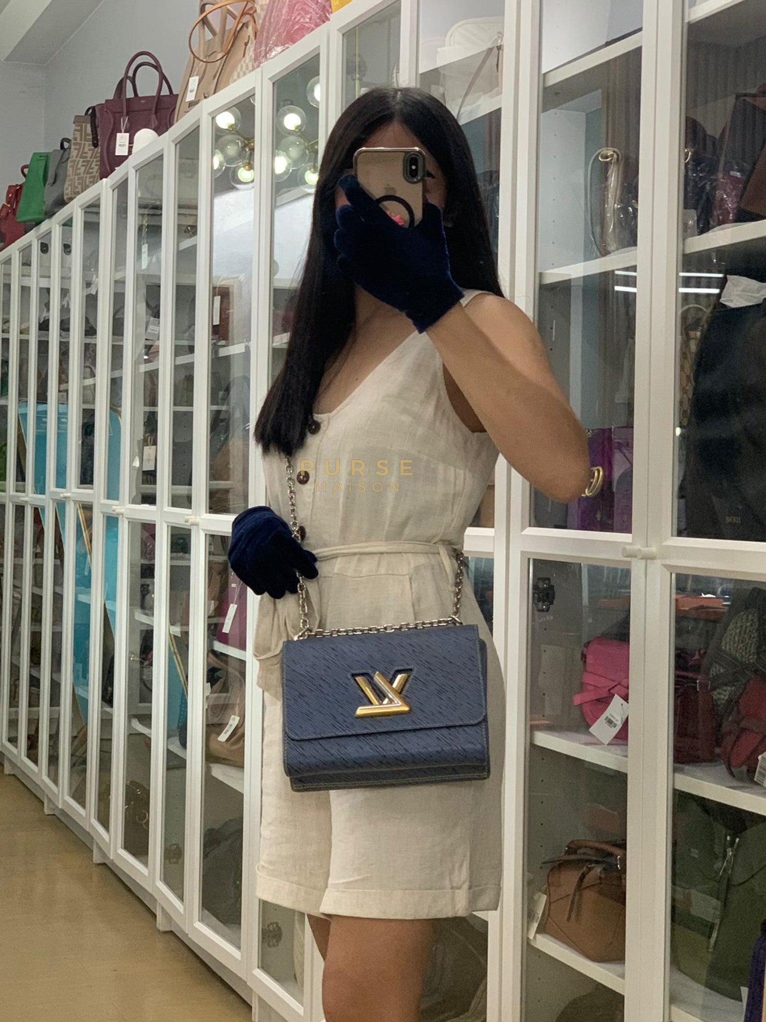 Twist MM Shoulder Bag in Blue Epi Leather & Silver Hardware | Purse Maison Luxury Bags Shop
