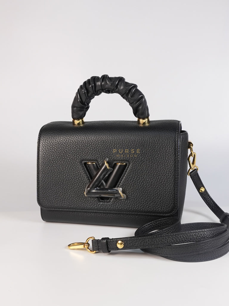 Twist Scrunchie MM in Black Grained Calfskin Leather Crossbody Bag | Purse Maison Luxury Bags Shop
