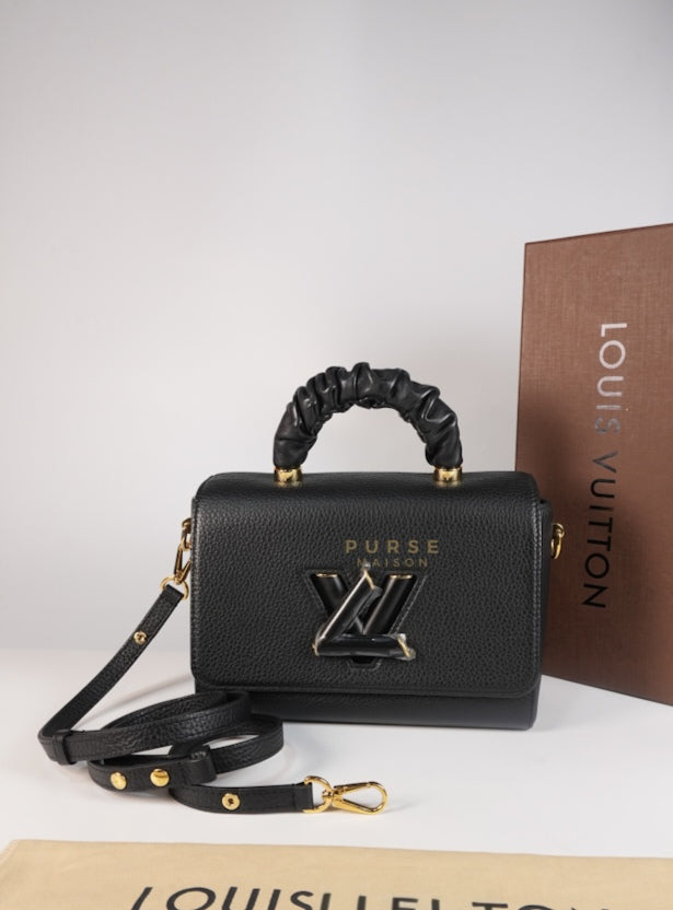 Twist Scrunchie MM in Black Grained Calfskin Leather Crossbody Bag | Purse Maison Luxury Bags Shop