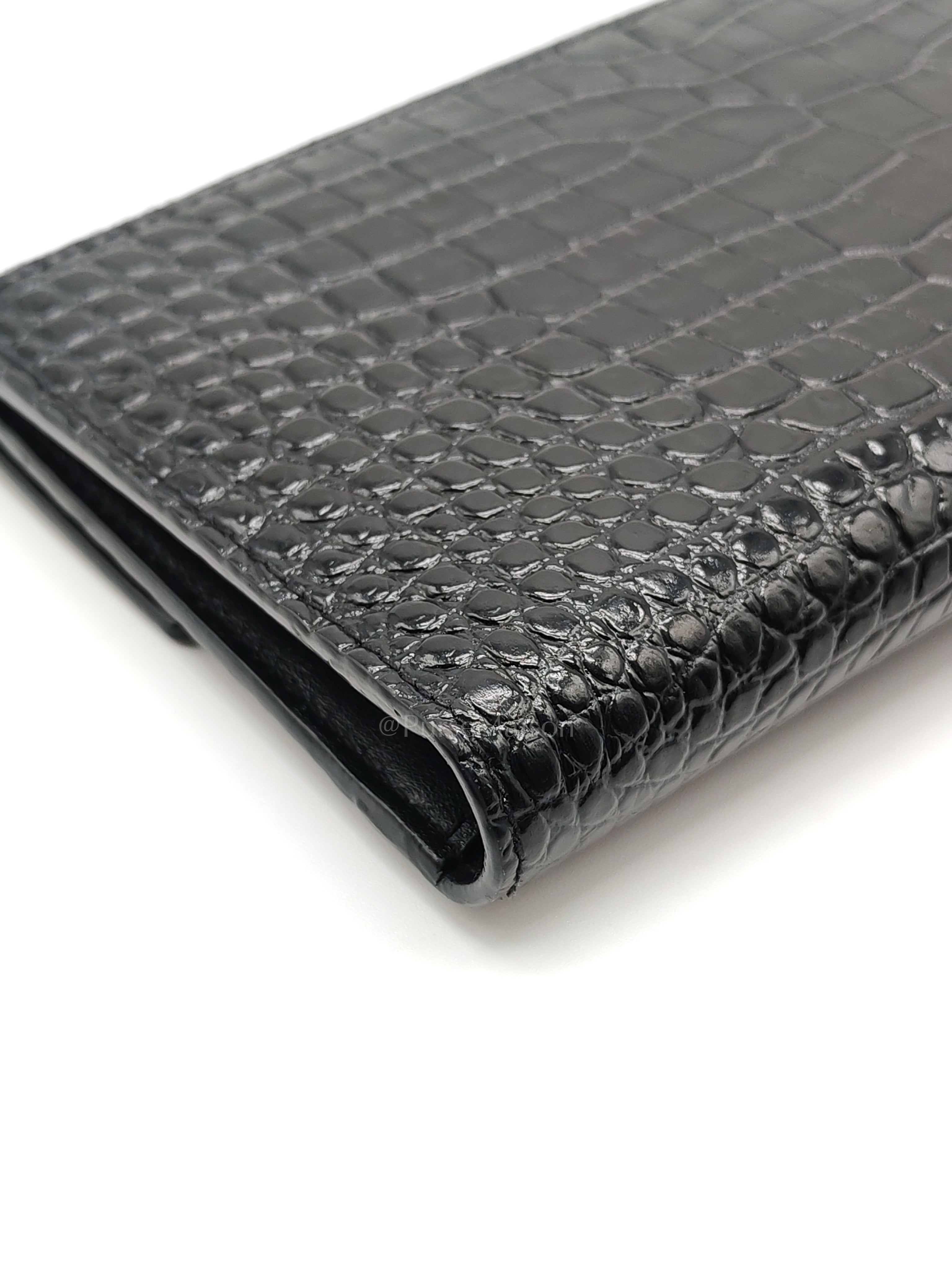 Uptown Clutch in Black Croc-embossed Calfskin Leather & Silver Hardware | Purse Maison Luxury Bags Shop