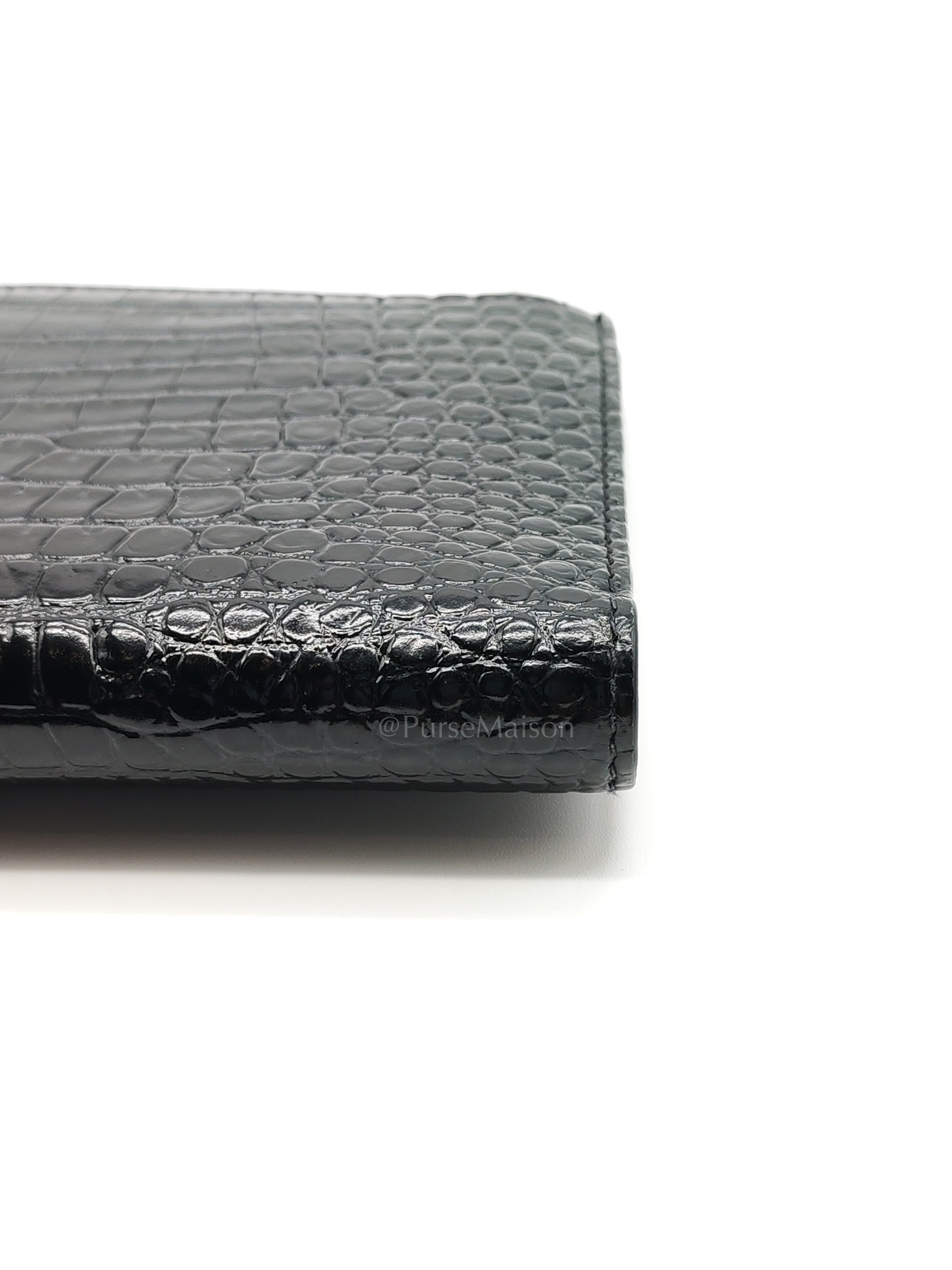 Uptown Clutch in Black Croc-embossed Calfskin Leather & Silver Hardware | Purse Maison Luxury Bags Shop