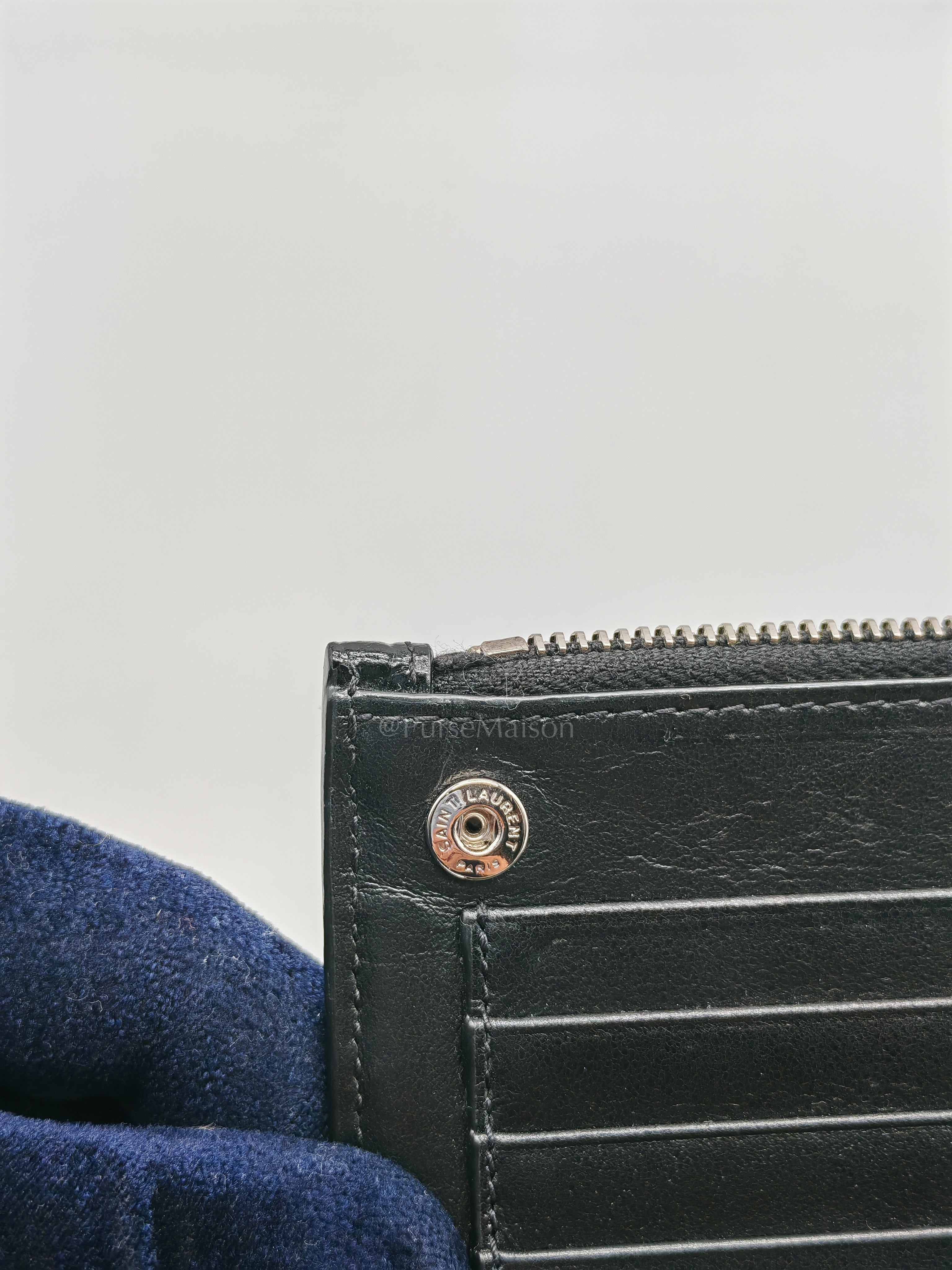 Uptown Clutch in Black Croc-embossed Calfskin Leather & Silver Hardware | Purse Maison Luxury Bags Shop