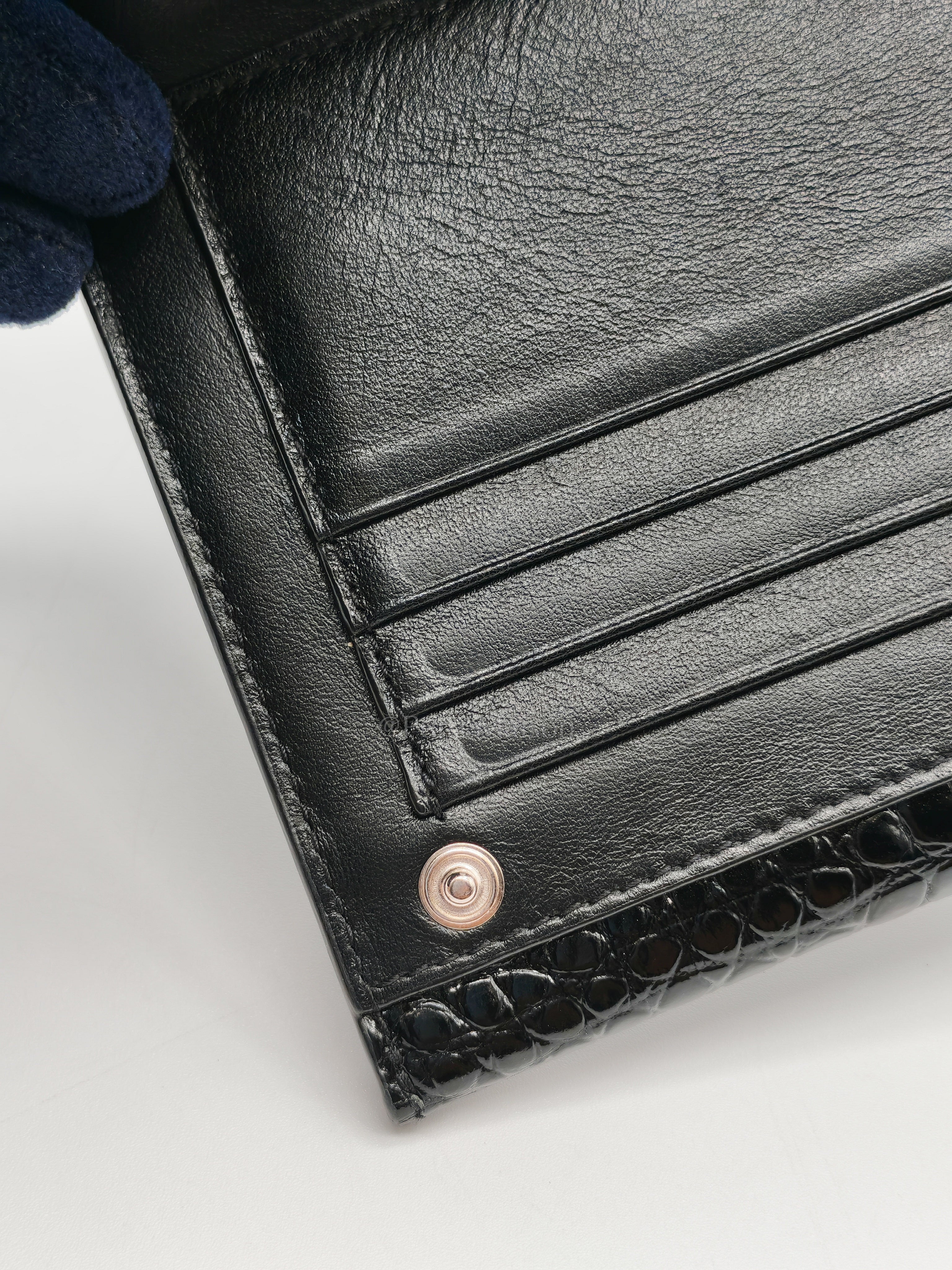 Uptown Clutch in Black Croc-embossed Calfskin Leather & Silver Hardware | Purse Maison Luxury Bags Shop