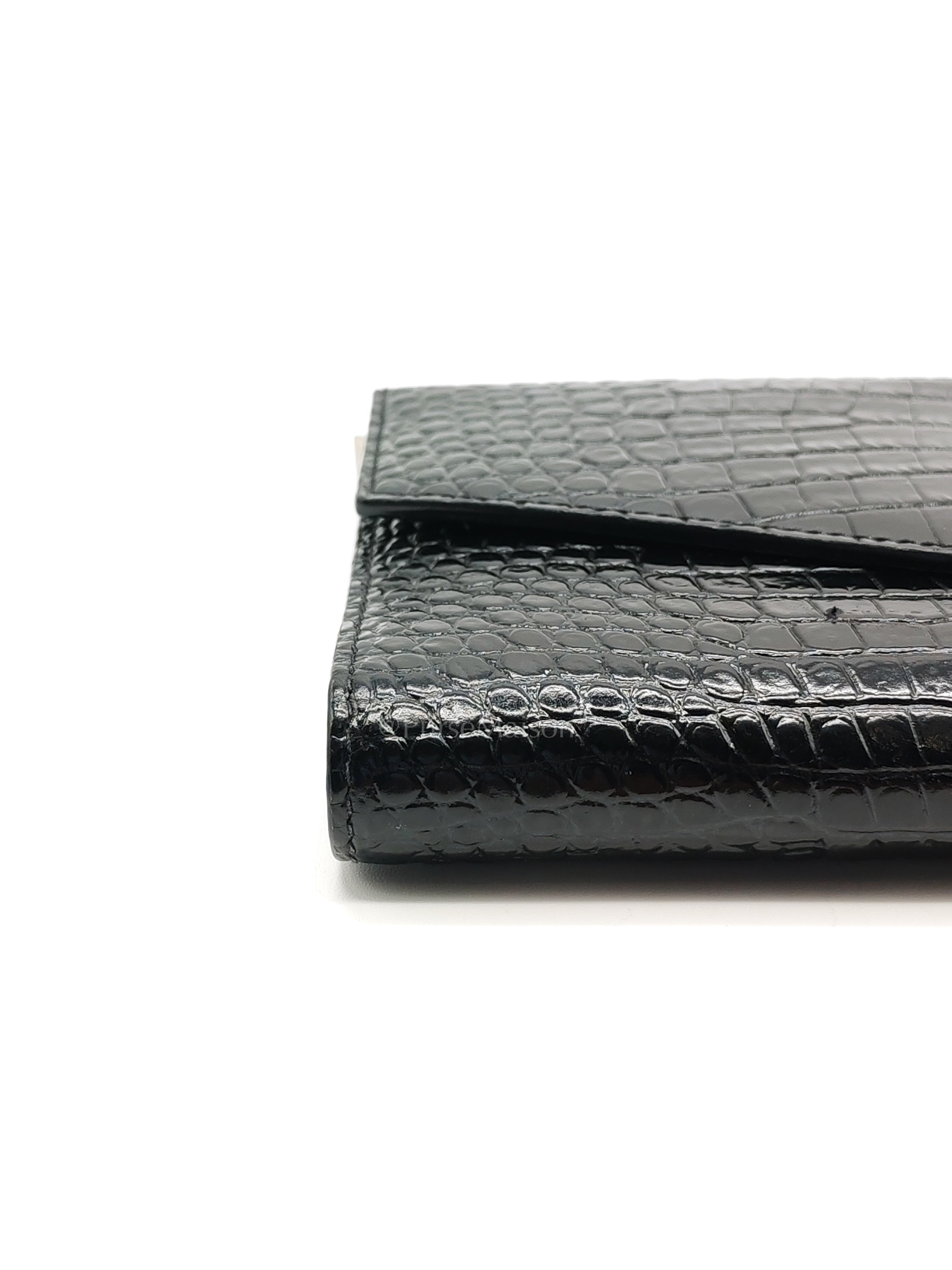 Uptown Clutch in Black Croc-embossed Calfskin Leather & Silver Hardware | Purse Maison Luxury Bags Shop