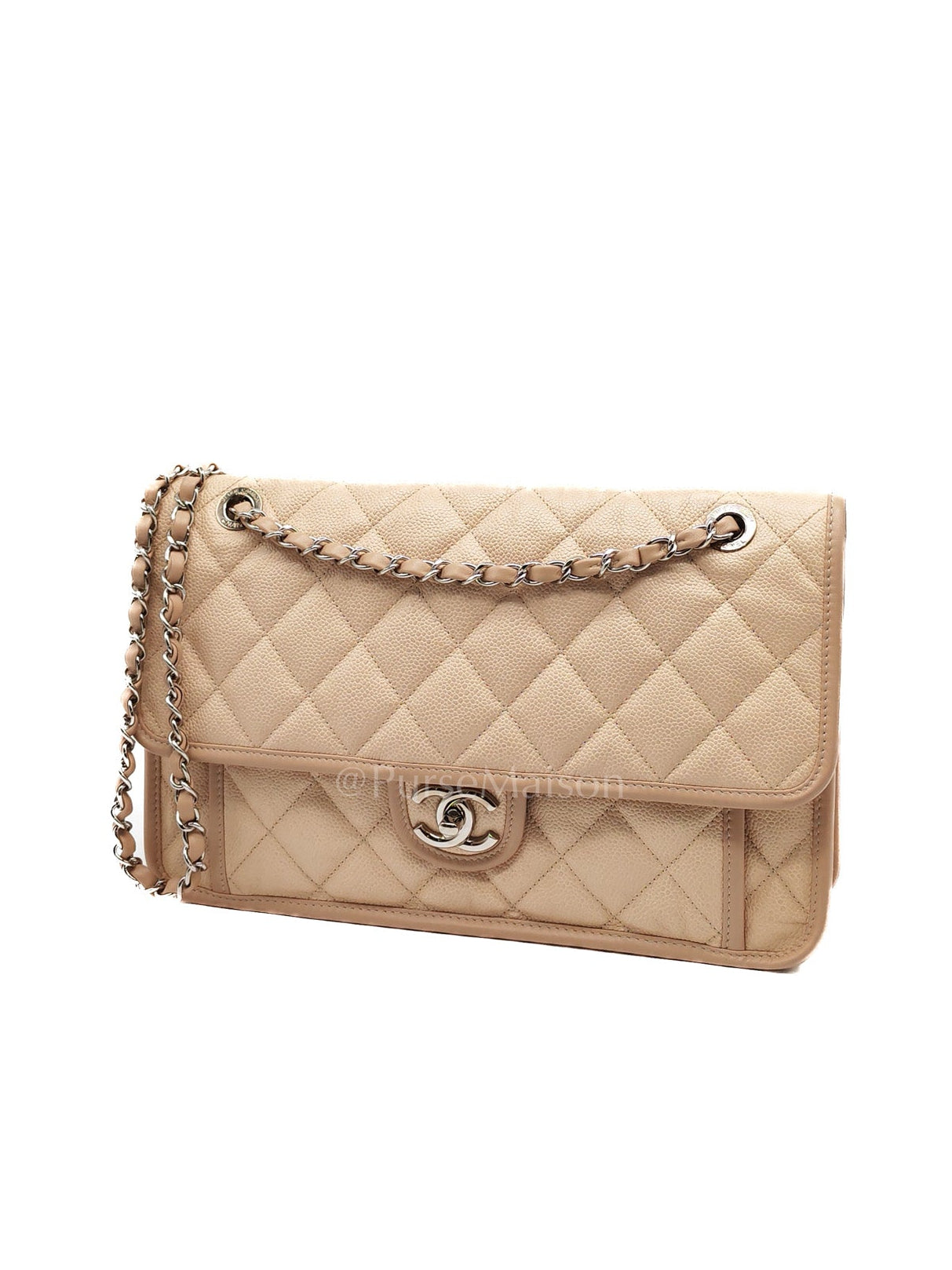 French Riviera in Beige Quilted Caviar Leather and Silver Hardware Seires 18