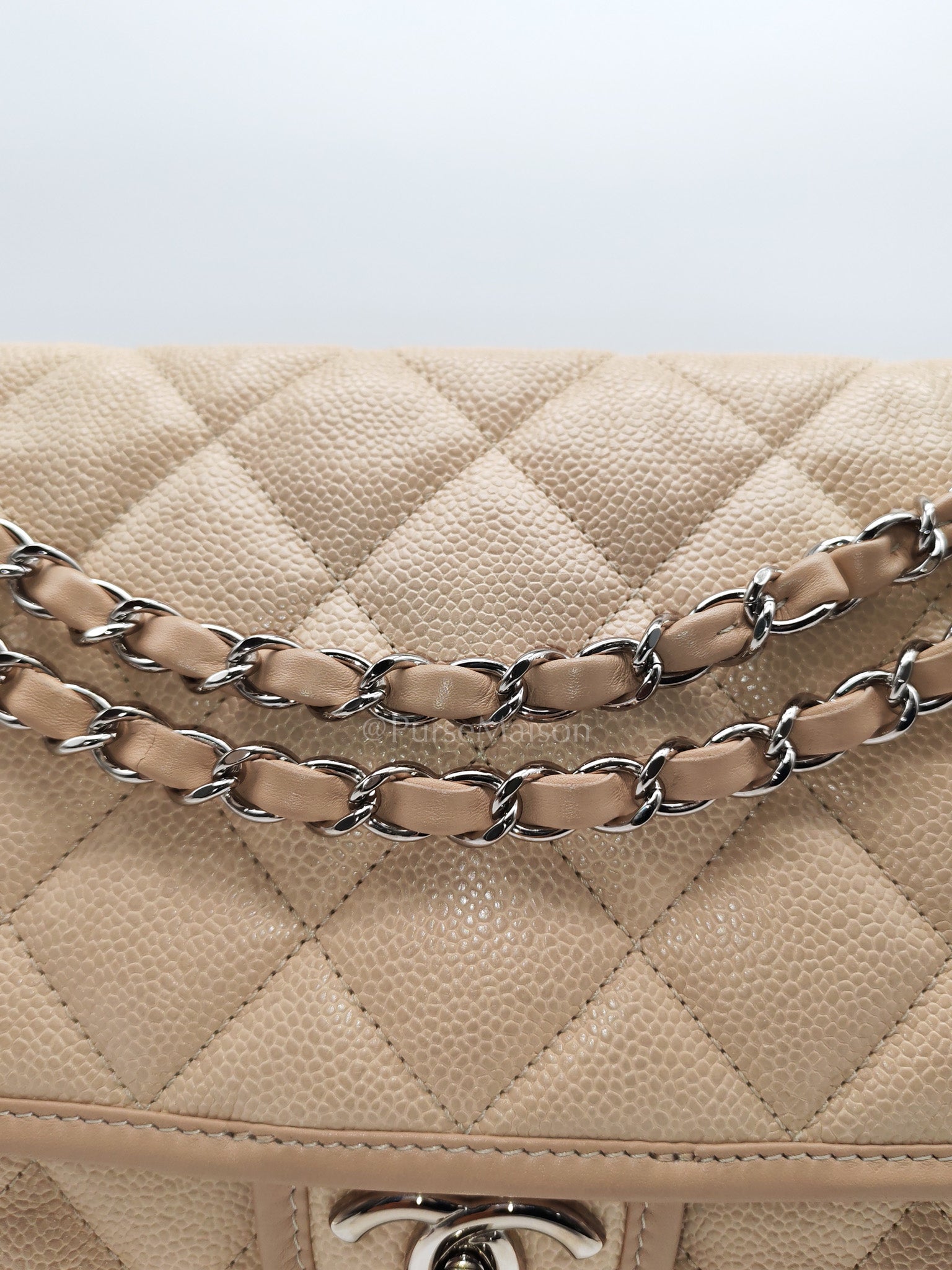 French Riviera in Beige Quilted Caviar Leather and Silver Hardware Seires 18