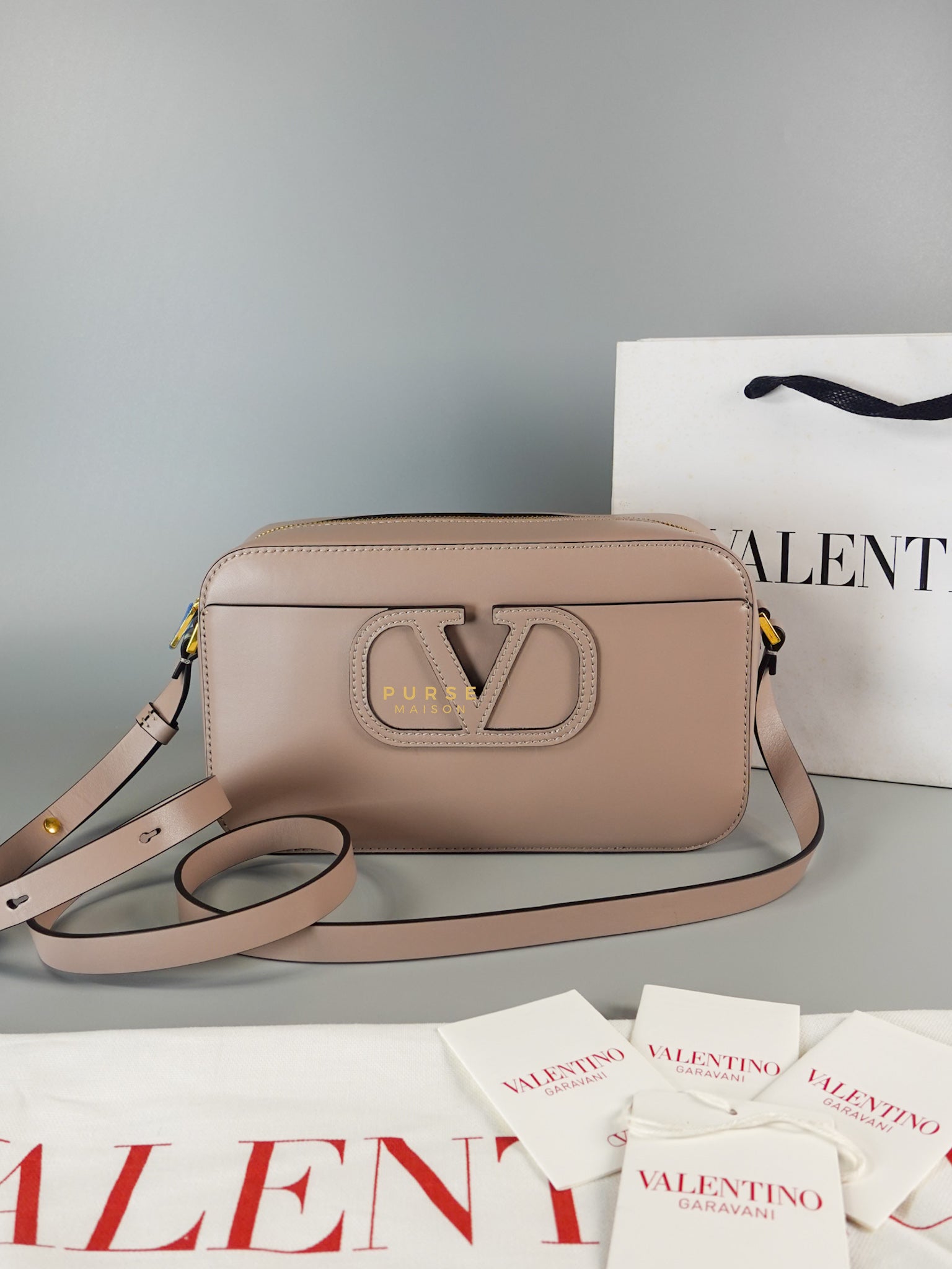 V Sling Camera Shoulder Bag Blush Pink | Purse Maison Luxury Bags Shop