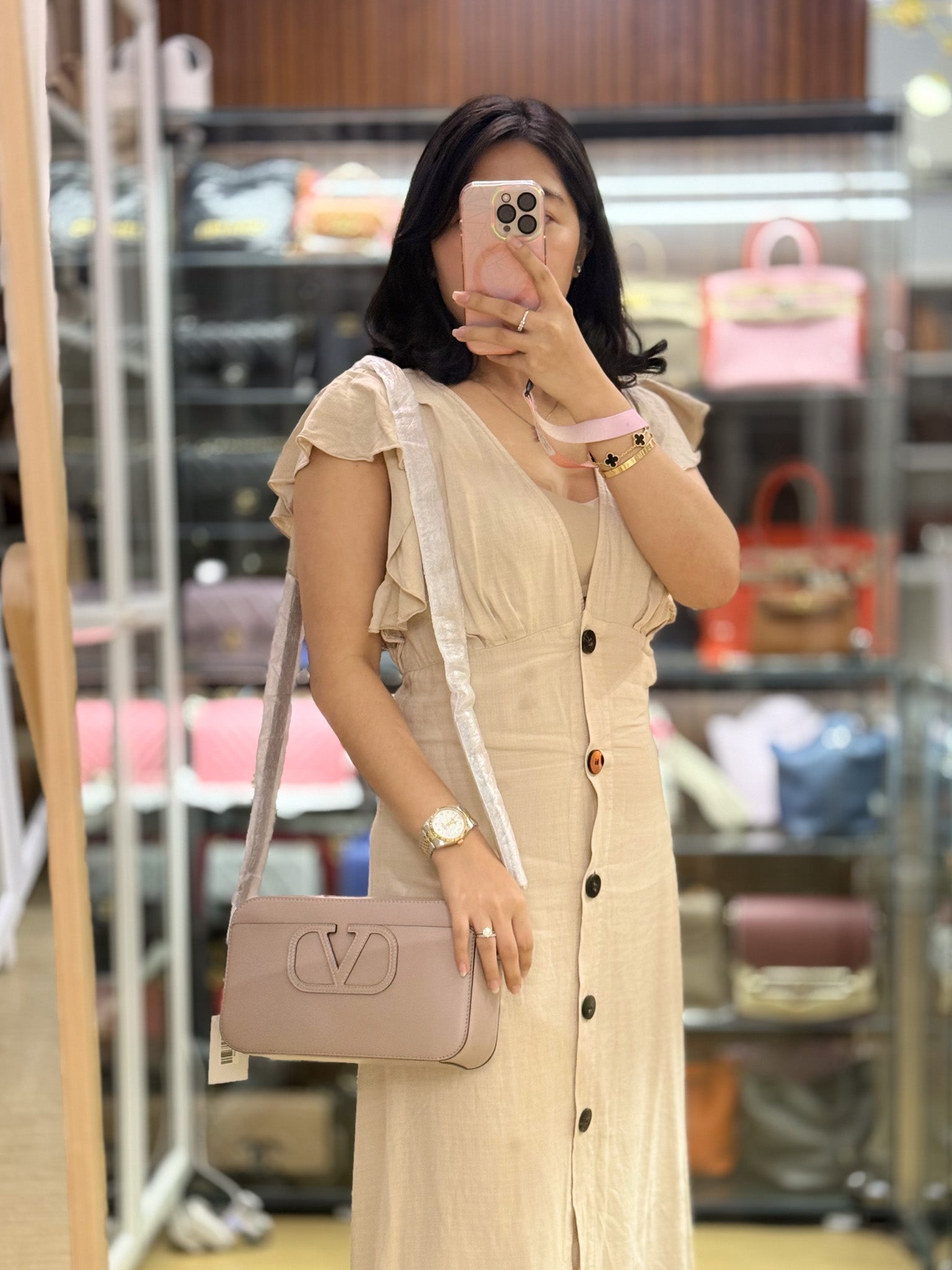 V Sling Camera Shoulder Bag Blush Pink | Purse Maison Luxury Bags Shop