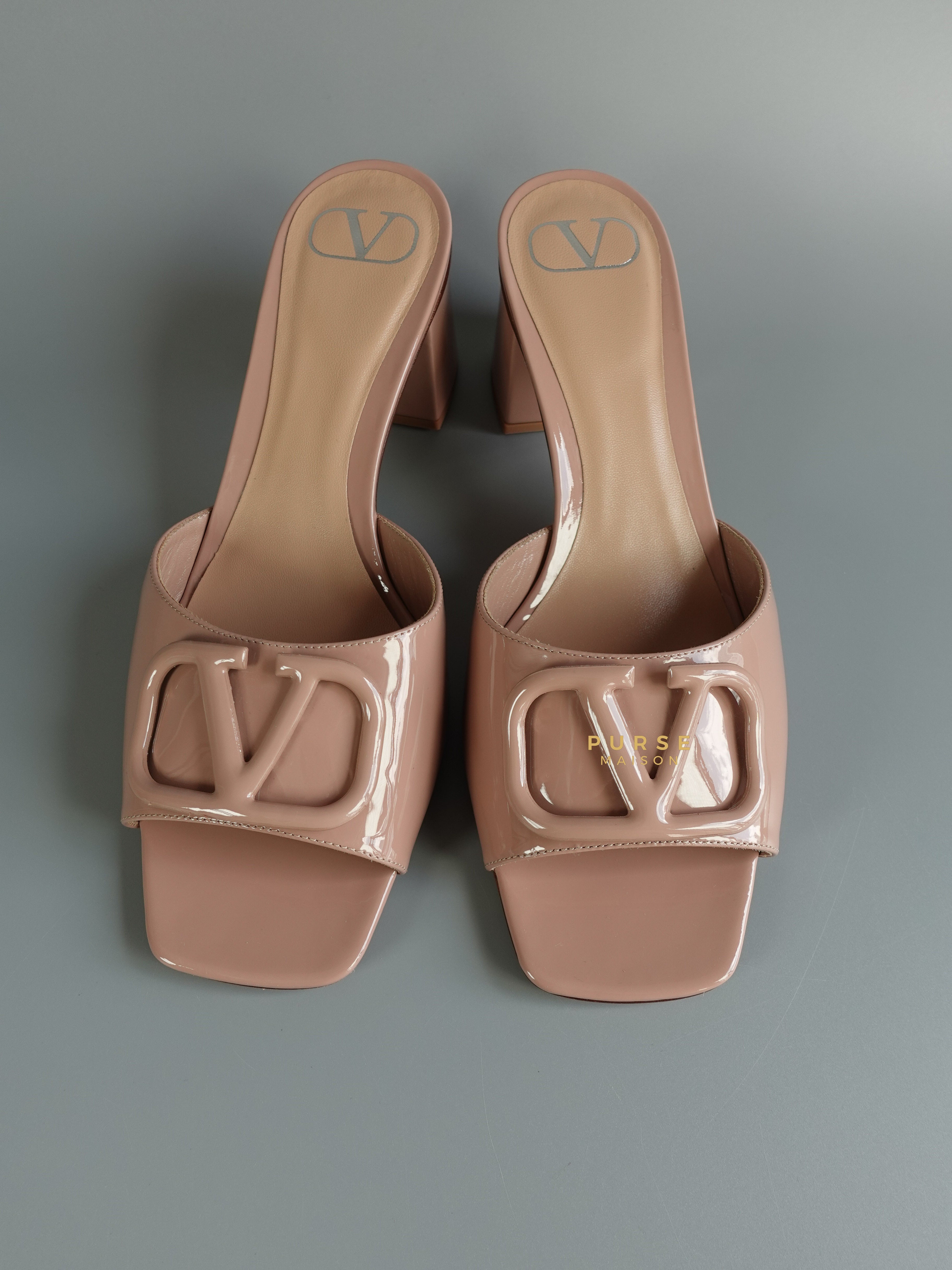 Valentino Garavani Beige Leather VLogo Heeled Sandals Size 38.5 EU | Purse Maison Luxury Bags Shop