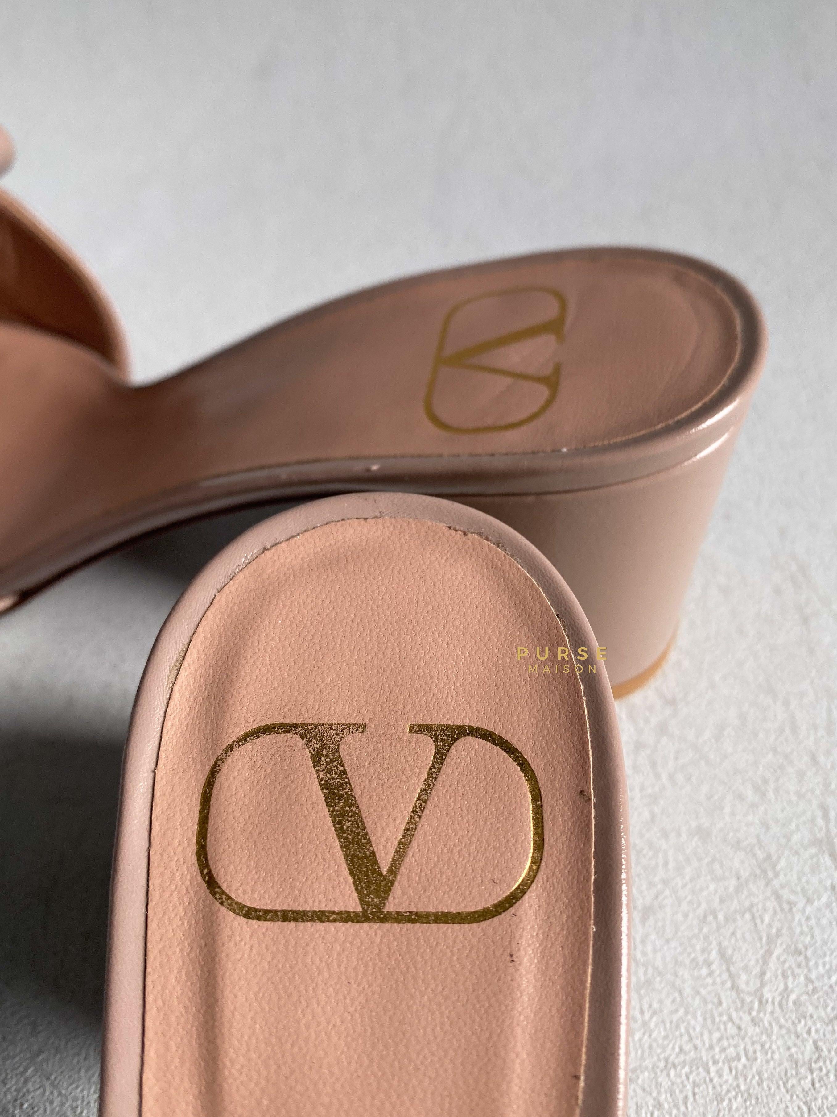 Valentino Garavani Beige Leather VLogo Open Toe Heeled Sandals Size 36.5 EU | Purse Maison Luxury Bags Shop