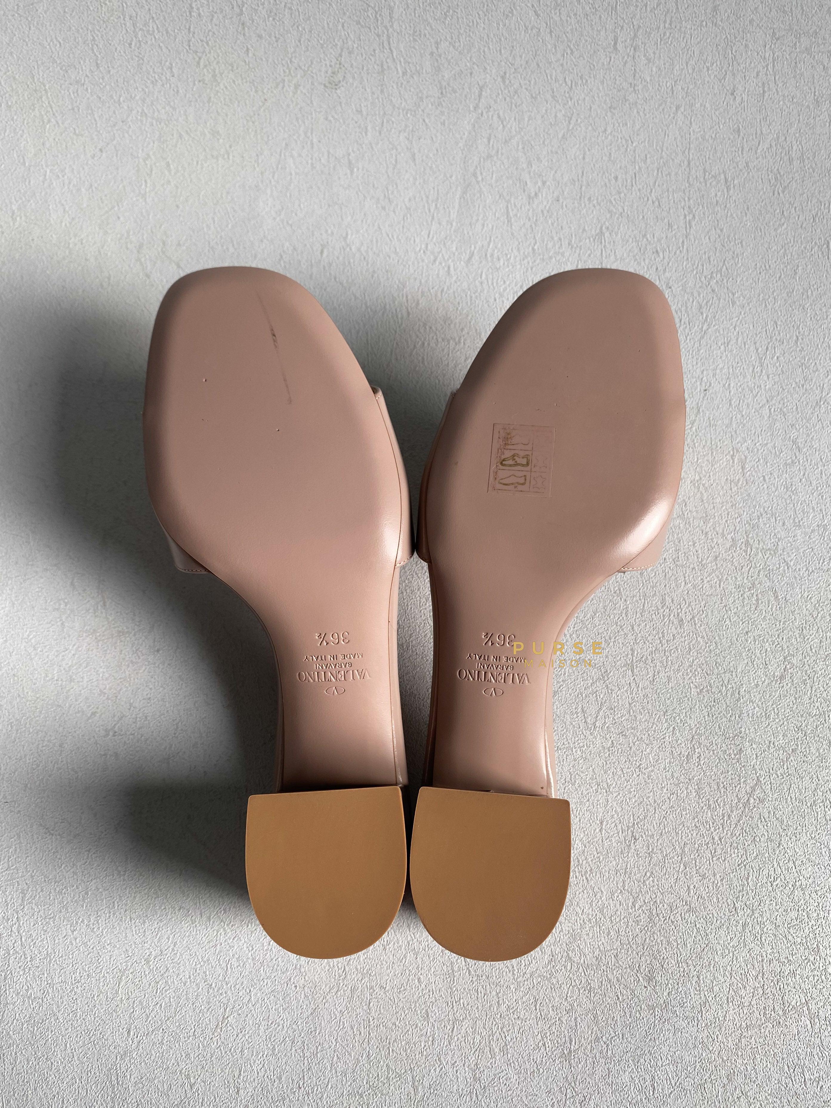 Valentino Garavani Beige Leather VLogo Open Toe Heeled Sandals Size 36.5 EU | Purse Maison Luxury Bags Shop