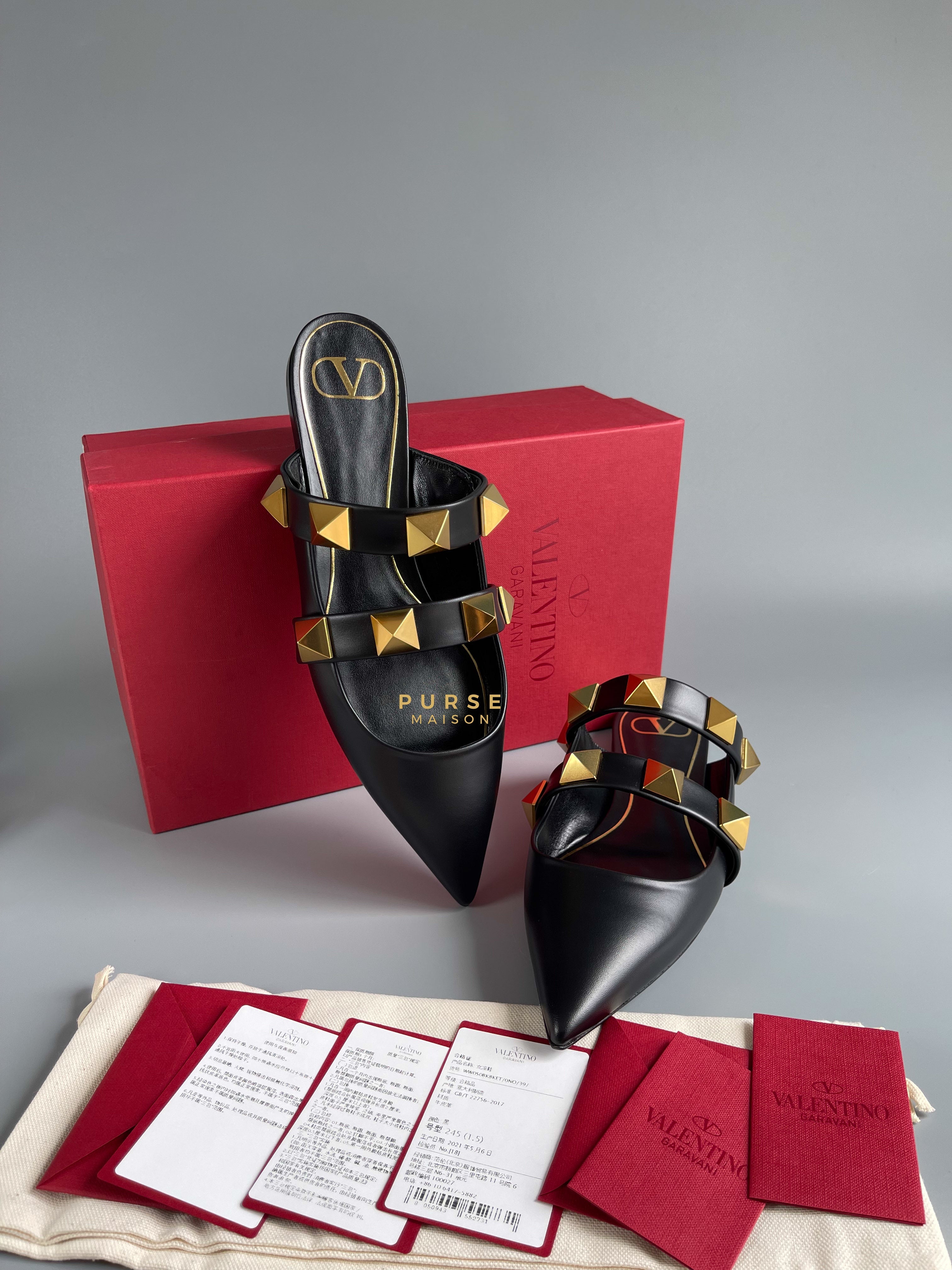 Valentino Garavani Black Leather Rockstud Mules Size 39.5 | Purse Maison Luxury Bags Shop