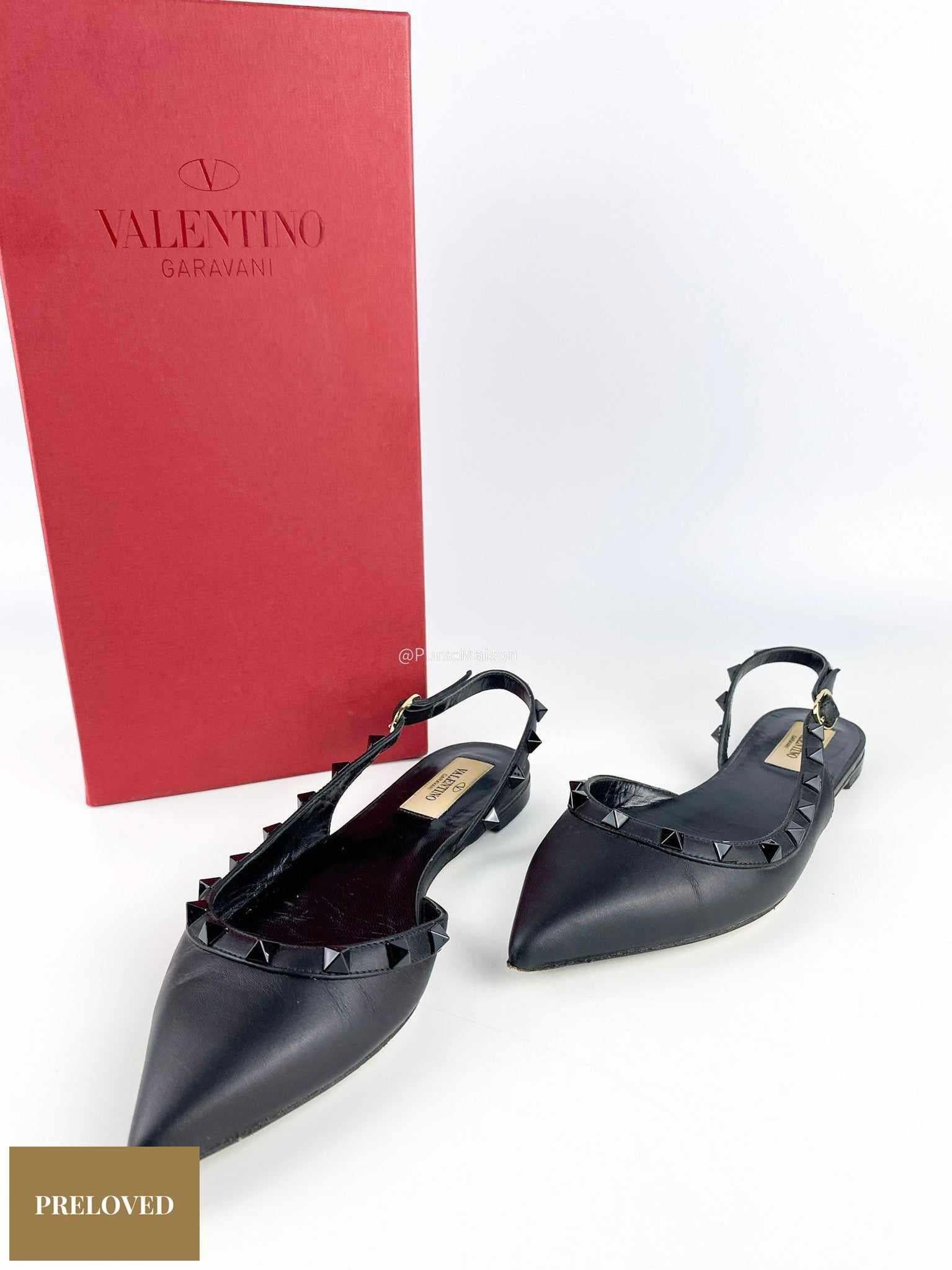 Valentino Garavani Rockstud S so Black Slingback Flats Size 36EU (24cm)