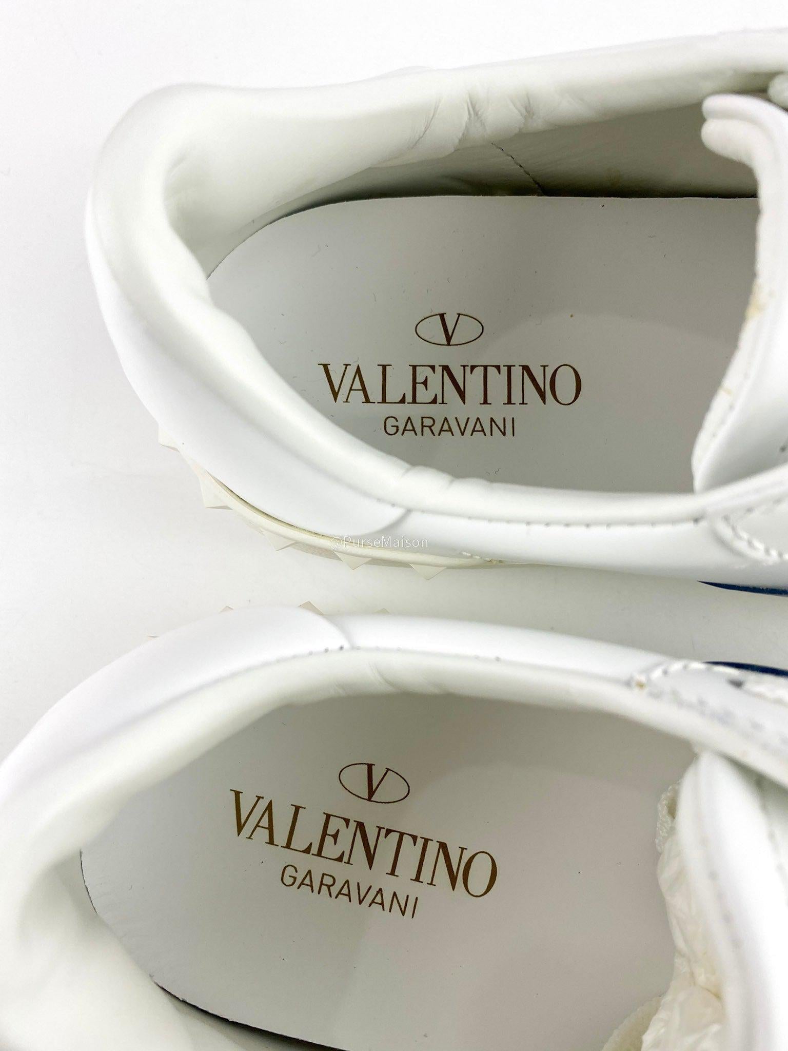 Valentino Garavani Stud Detailed Lace Up White/Blue Sneakers Size 37EU (24.5cm)