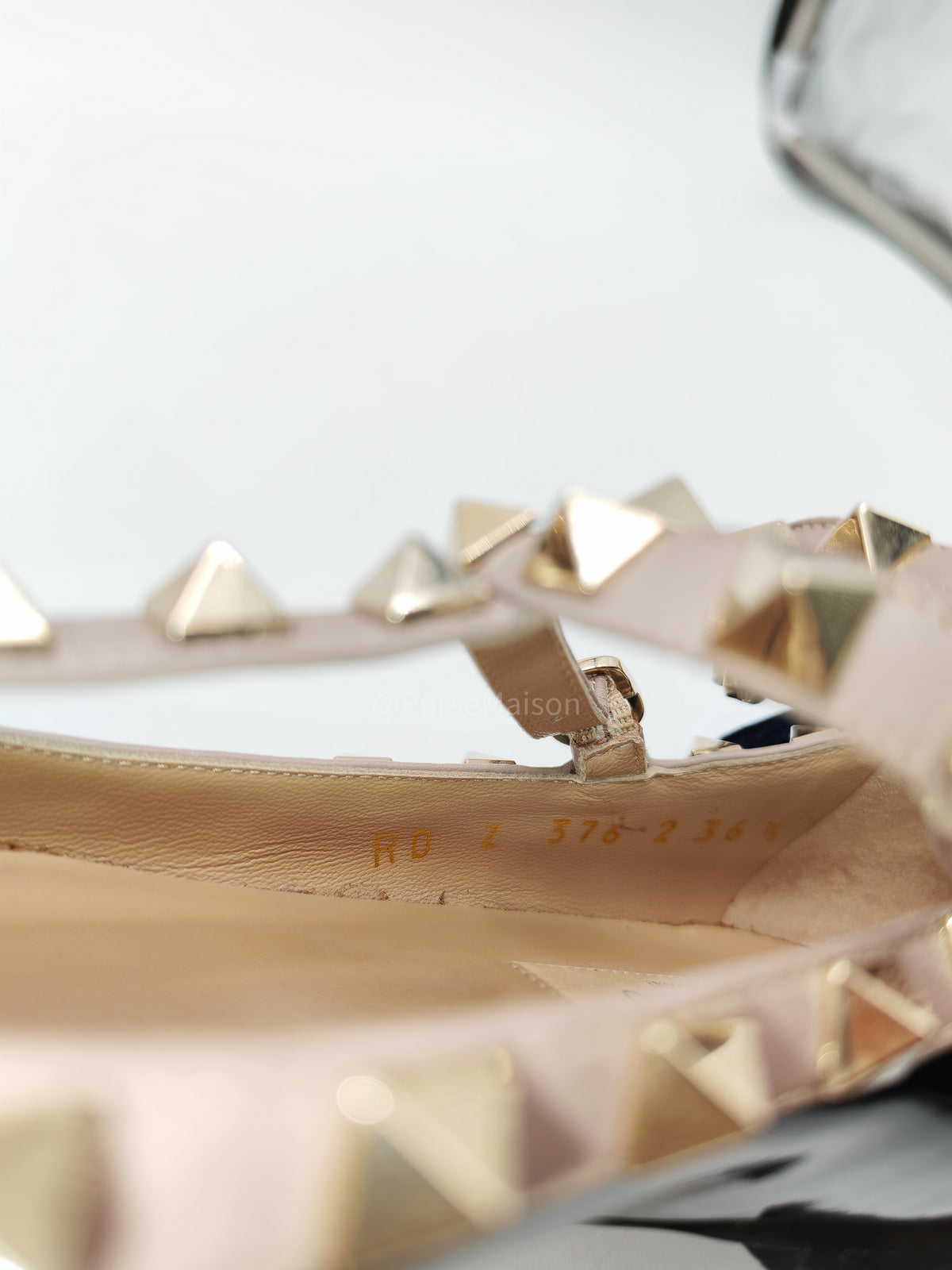 Valentino Gravani Rockstud Cage Flats in Black/Poudre Patent Leather Size 36.5 Eu (27.5 cm) | Purse Maison Luxury Bags Shop