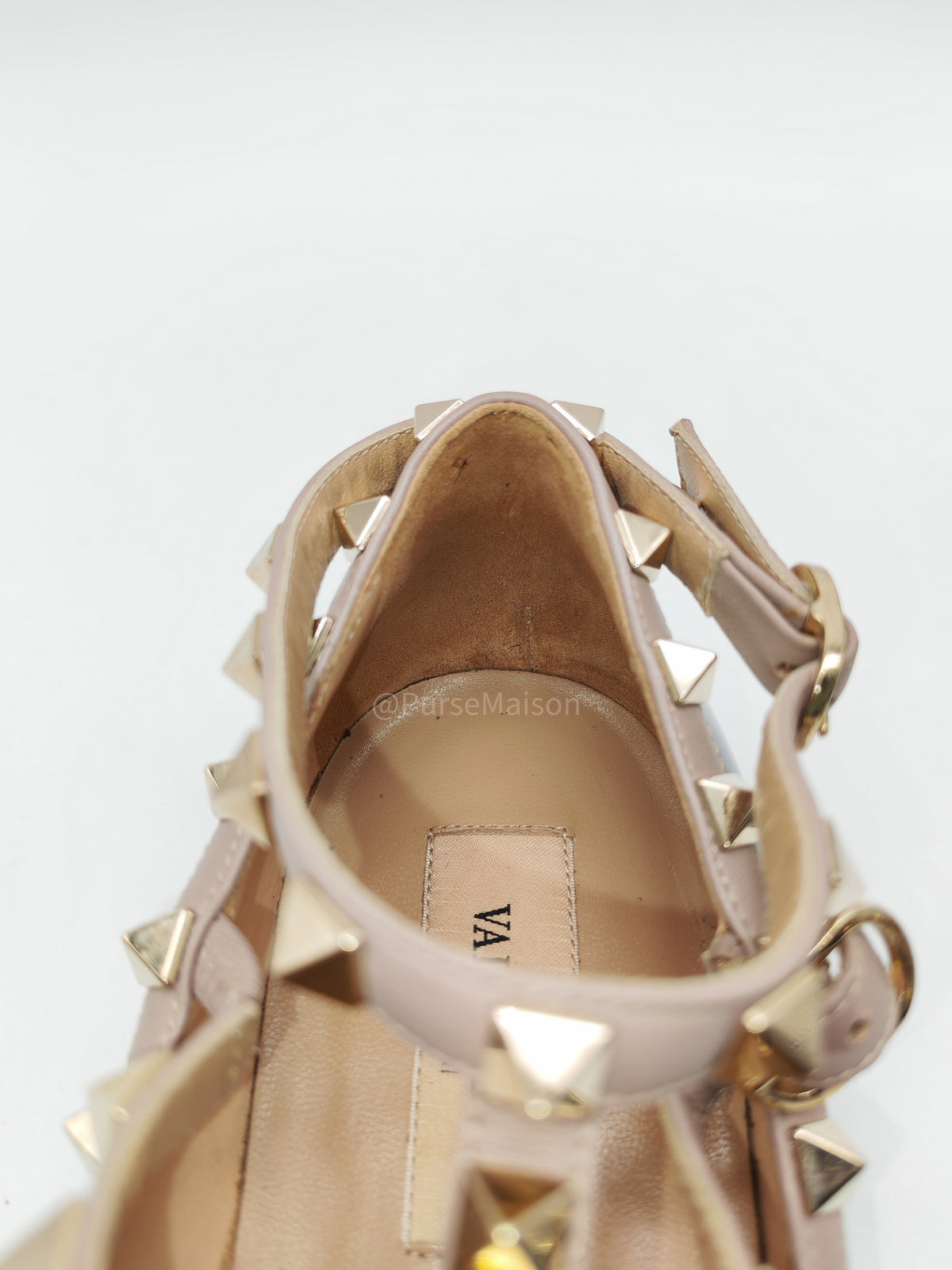 Valentino Gravani Rockstud Cage Flats in Black/Poudre Patent Leather Size 36.5 Eu (27.5 cm) | Purse Maison Luxury Bags Shop