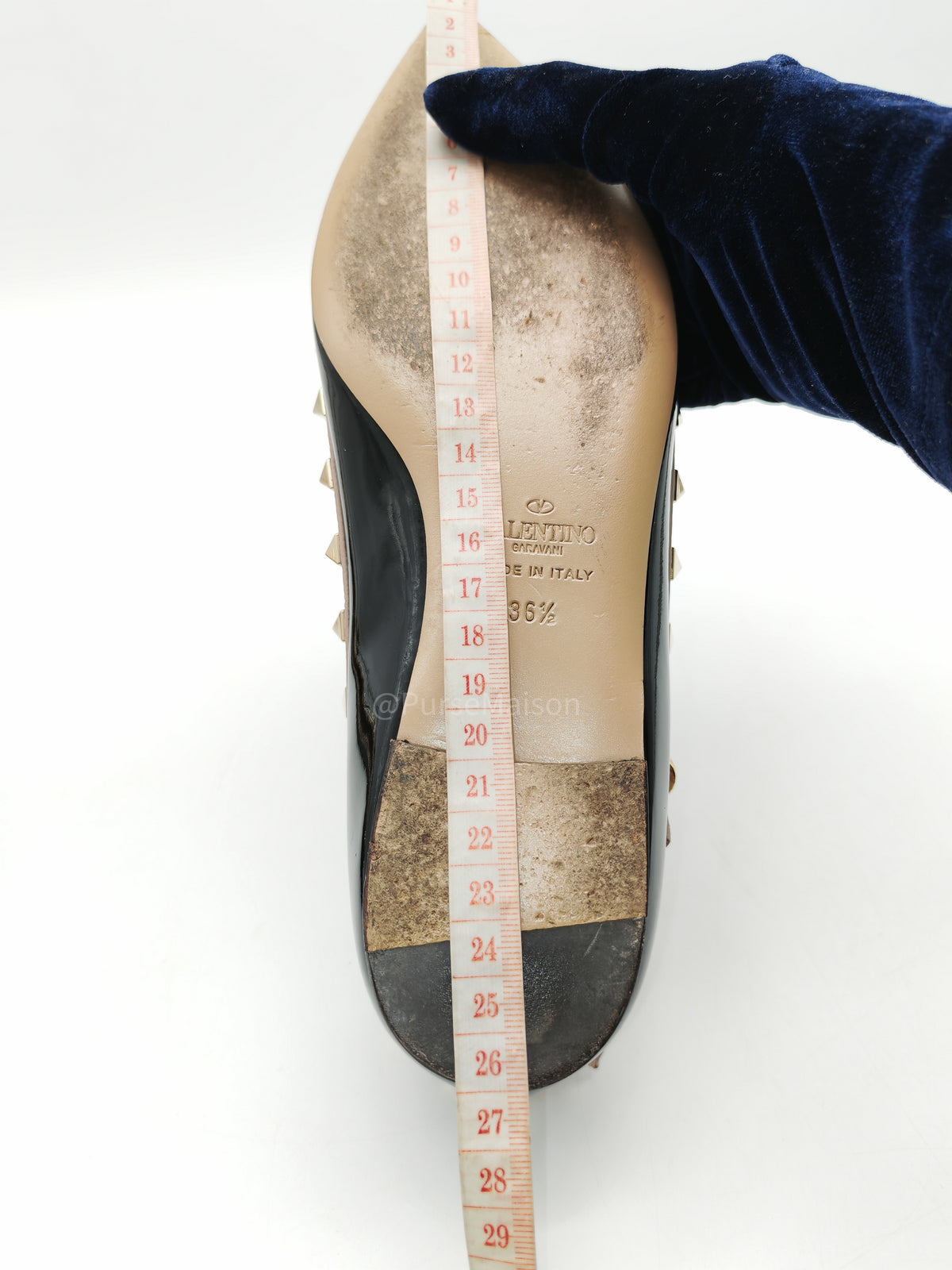 Valentino Gravani Rockstud Cage Flats in Black/Poudre Patent Leather Size 36.5 Eu (27.5 cm) | Purse Maison Luxury Bags Shop