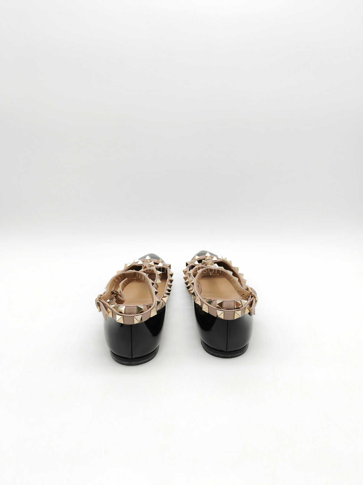 Valentino Gravani Rockstud Cage Flats in Black/Poudre Patent Leather Size 36.5 Eu (27.5 cm) | Purse Maison Luxury Bags Shop