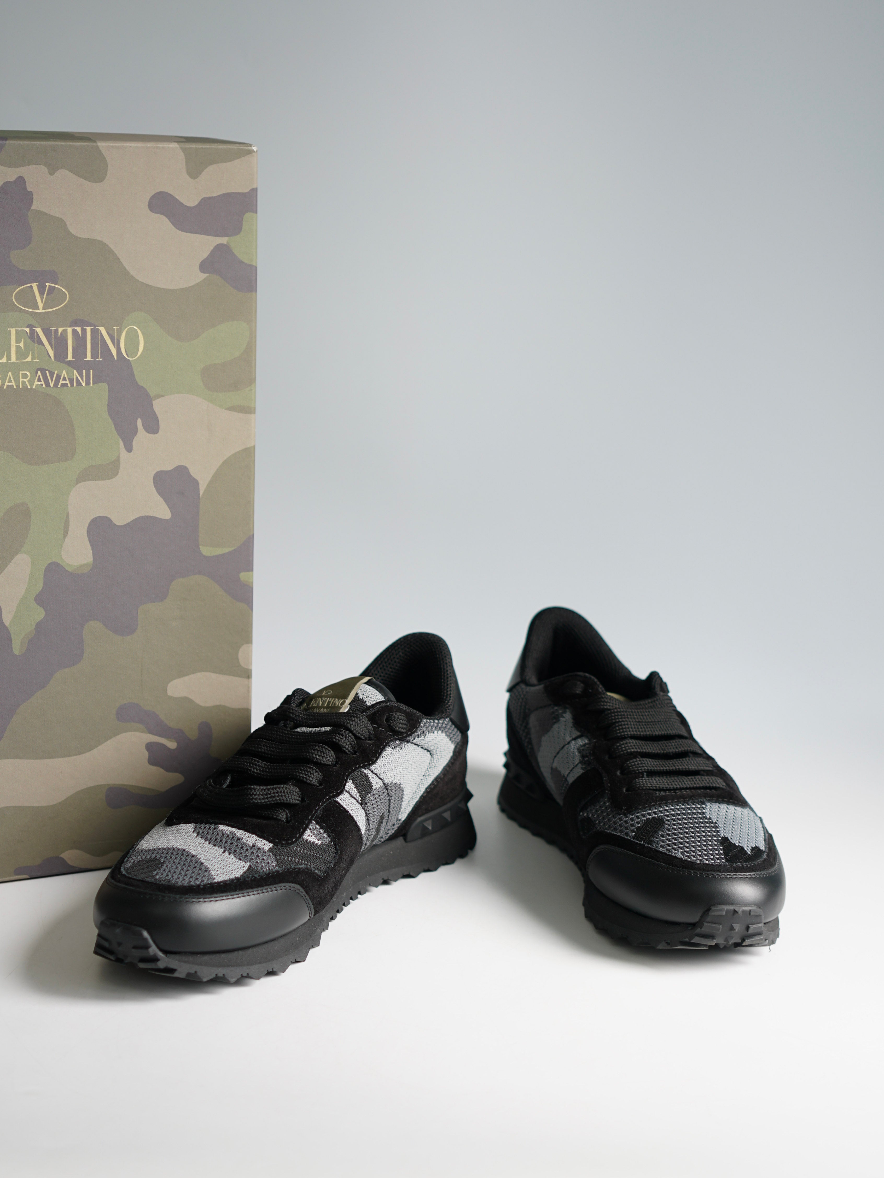 Valentino Garavani Rockrunner Mesh Fabric Camouflage Monochrome