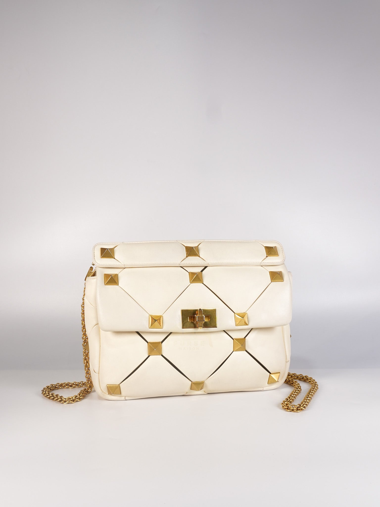 Roman Stud Top Handle Off White Nappa Leather Crossbody Bag | Purse Maison Luxury Bags Shop