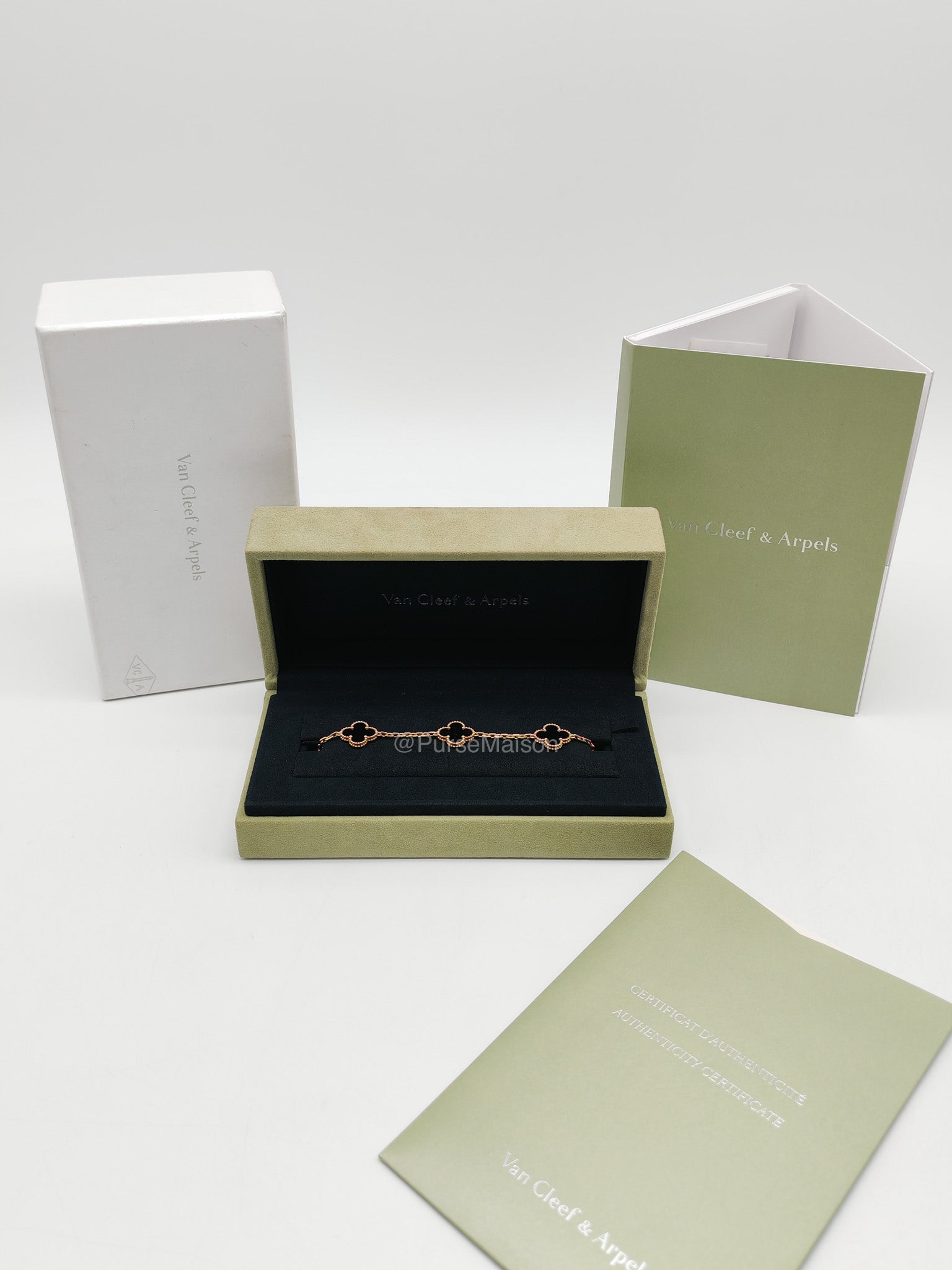 Van Cleef & Arpels Vintage Alhambra Bracelet in Onyx 5 Motif Yellow Gold (2022) | Purse Maison Luxury Bags Shop