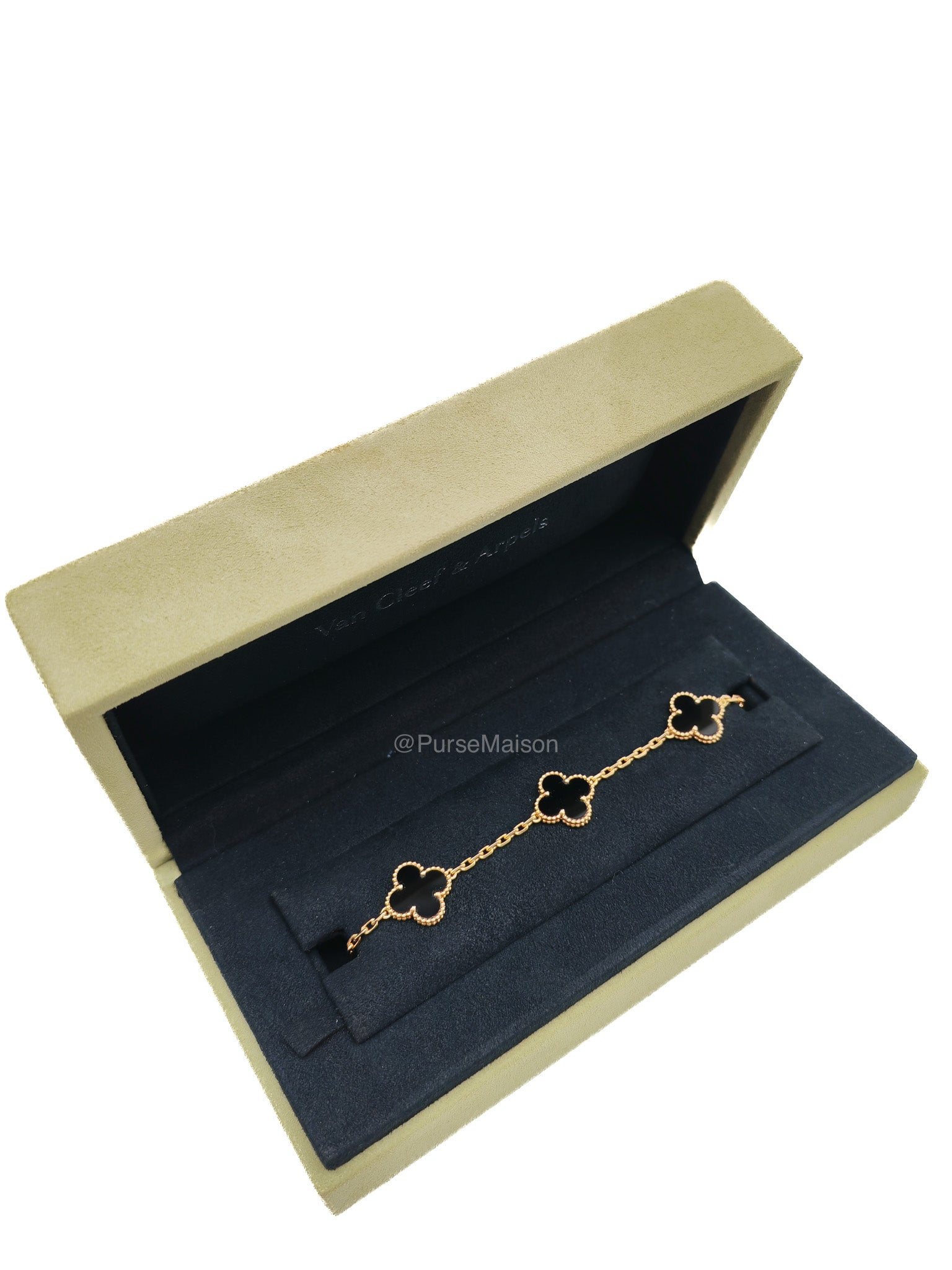 Van Cleef & Arpels Vintage Alhambra Bracelet in Onyx 5 Motif Yellow Gold (2022) | Purse Maison Luxury Bags Shop