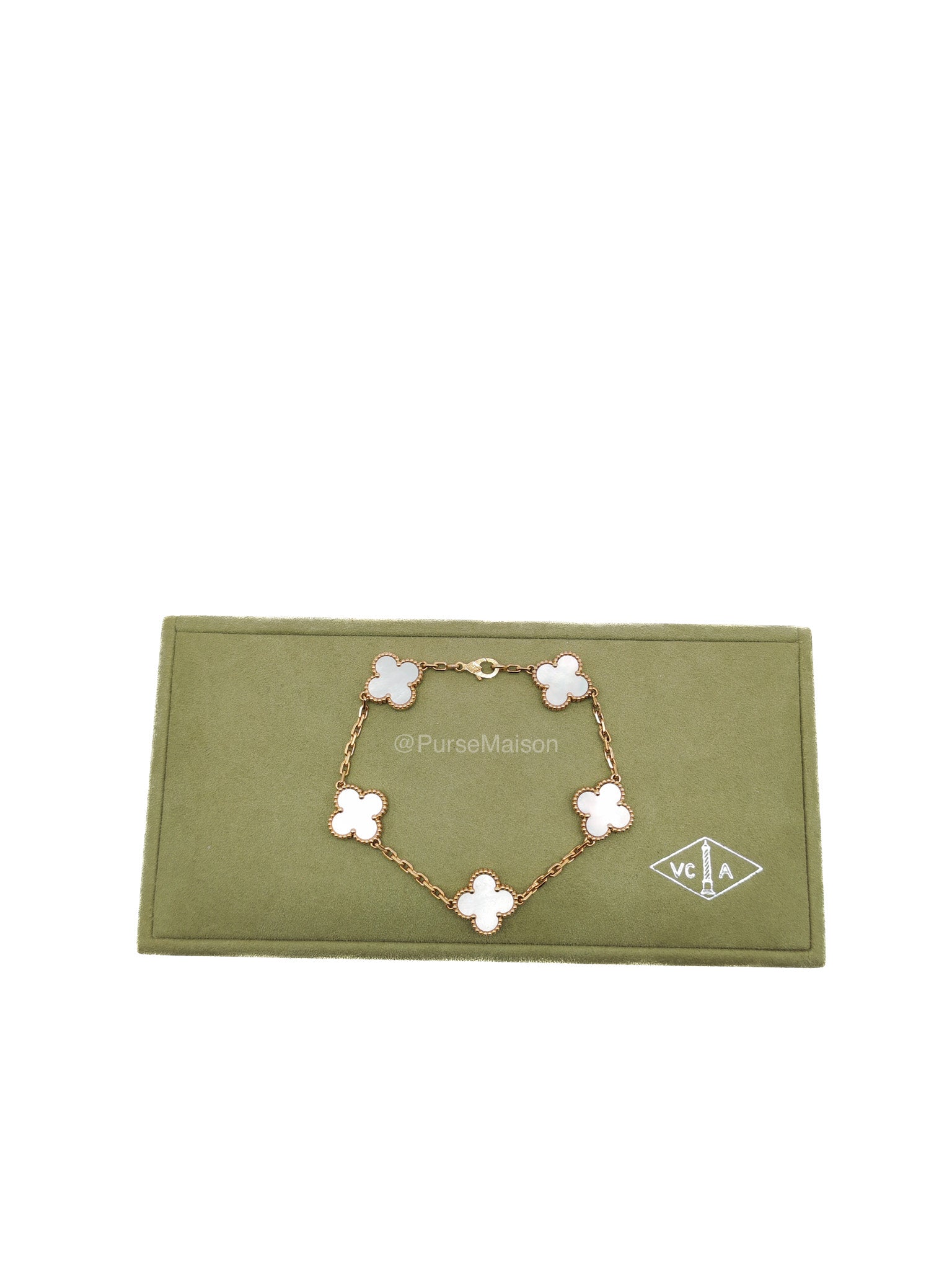 Van Cleef Arpels Vintage Alhambra Bracelet in White Mother of Pearl 5 Motif Yellow Gold (2023) | Purse Maison Luxury Bags Shop