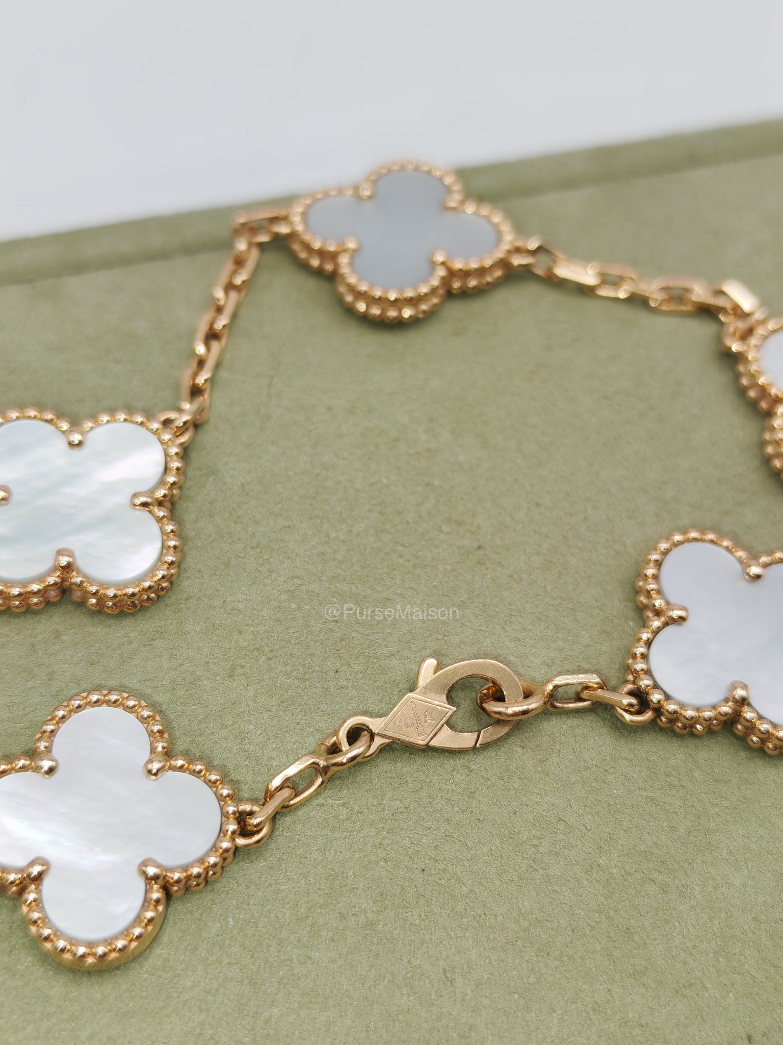 Van Cleef Arpels Vintage Alhambra Bracelet in White Mother of Pearl 5 Motif Yellow Gold (2023) | Purse Maison Luxury Bags Shop